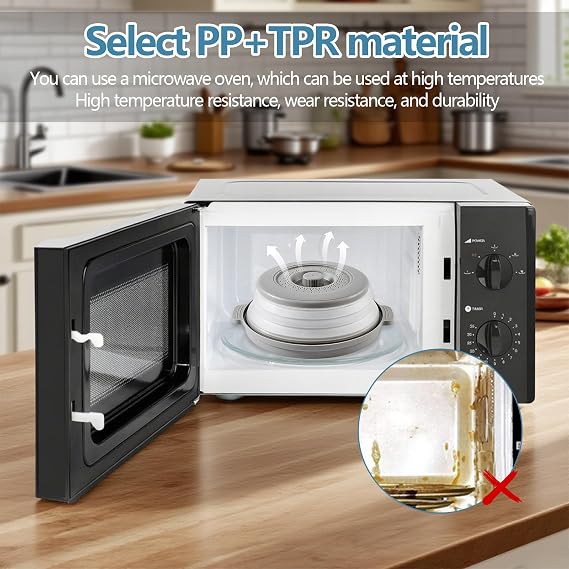 2pcs Collapsible Microwave Cover, Microwave Food Plate Covers with Anti-Scald Base Mat 10.5 Inch Plastic & Silicone Flodable Splatter Cover for Reheating Meal Prep Cooking Storage