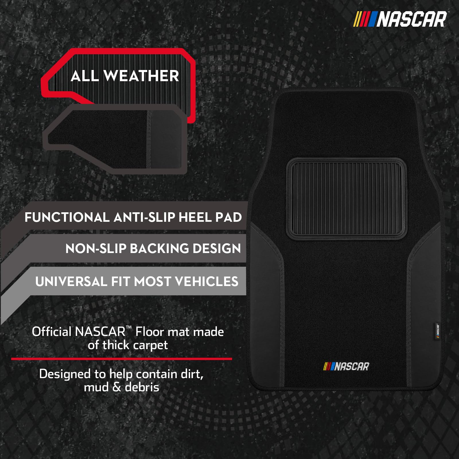 NASCAR Car Floor Mats Carpet Black Leather Design Car Mats Universal-Fit All-Weather Car Floor Mats with Built-in Heel — view 3