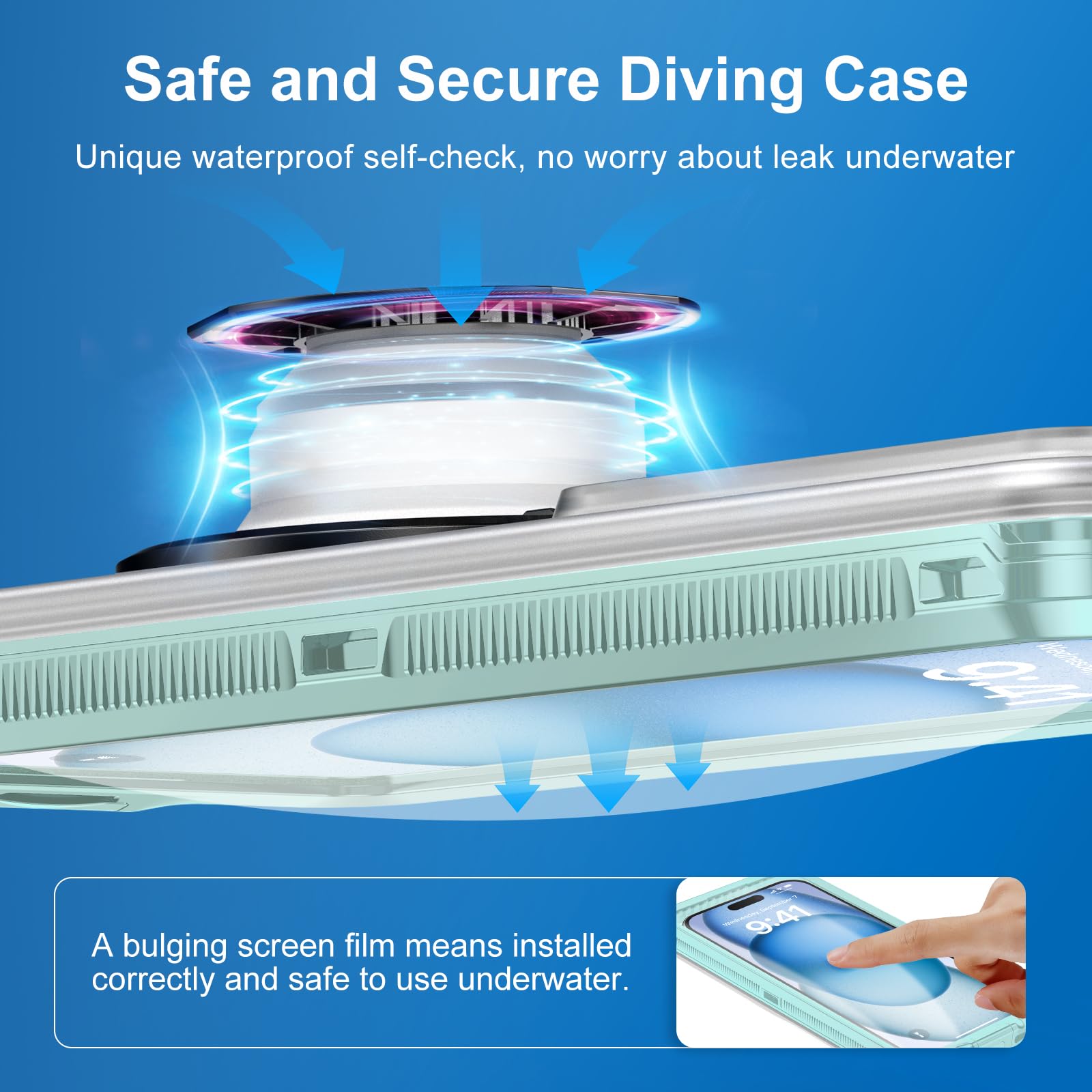 Beasyjoy Custodia impermeabile per telefono, custodia per telefono subacquea e snorkeling subacqueo, custodia universale con auto-controllo impermeabile fino a 6,9 pollici, per iPhone 15/14/13/12/11 e