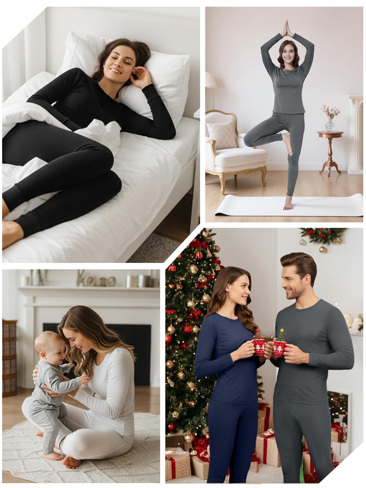 2 Packs Thermal Underwear for Women Long Johns Set for Cold Weather Base Layer Top & Bottom with Fleece Lined