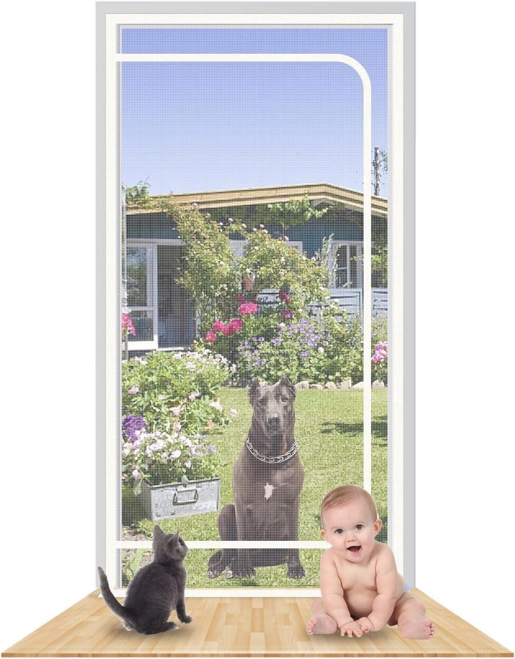 Cat Screen Door Fits Door Size 100cm X 200cm, Heavy Duty Pet Screen Door, Prevent Dogs Cats From Running Around, Partition Mesh Cat Door Screen, Zip(110x220cm)