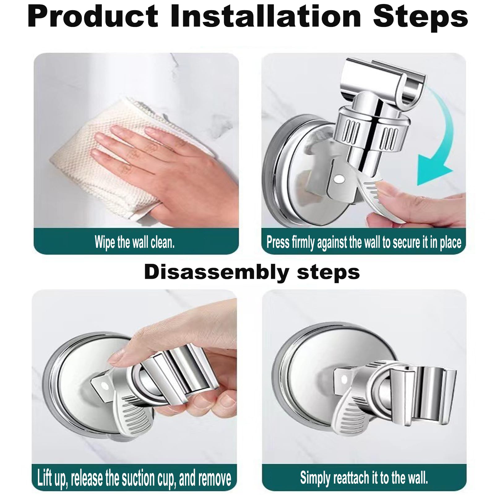 SIGANDG Duschkopfhalter Mit Saugnapf - 360° Drehbar, Ohne Bohren, Wasserdicht