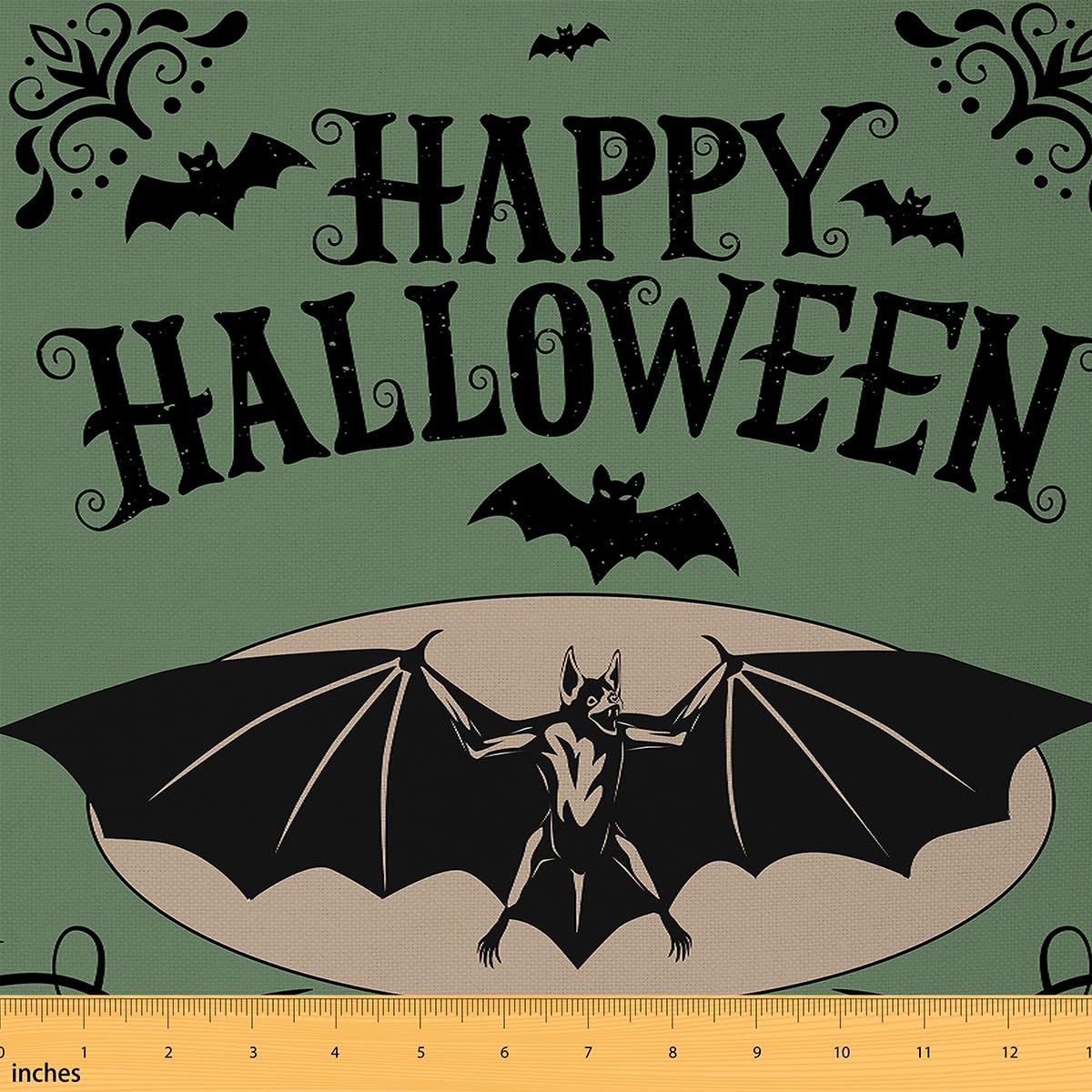 Bat Printed Fabric by The Yard Girls Kids Halloween Bat Waterproof Outdoor Fabric Decor Halloween Theme Upholstery Fabric for Chairs Black Green Outdoor Fabric 3 Yards (L276*W150cm) — image 1