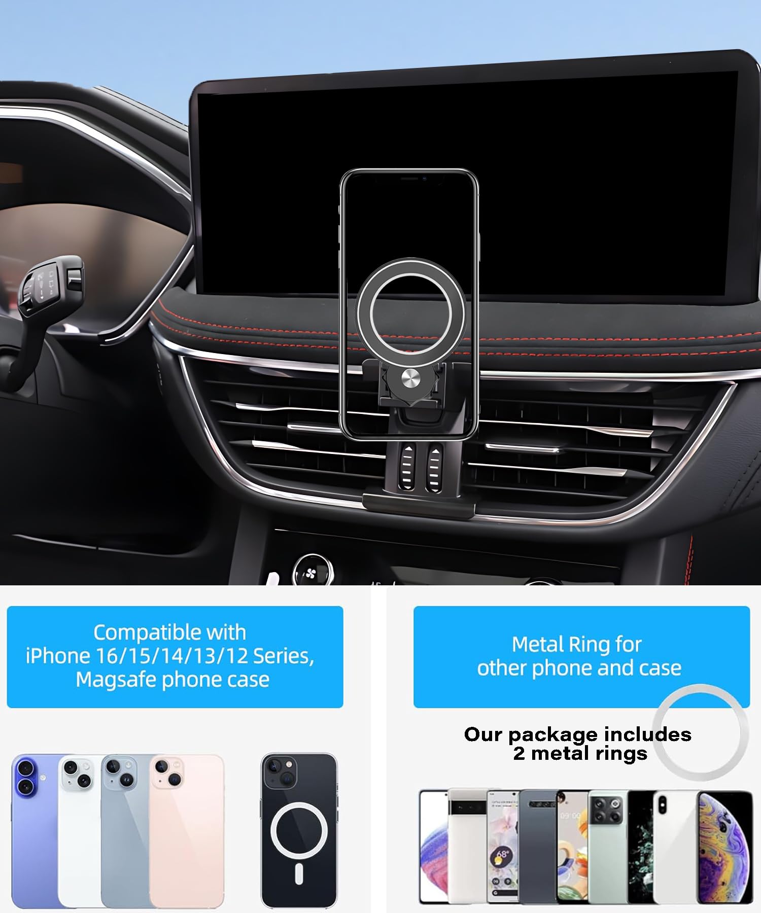 Samochodowy uchwyt na telefon do Ford Escape 2020-2024 Escape Hybrid akcesoria kompatybilne z MagSafe bez użycia rąk, obrót o 360 stopni, regulowany uchwyt na telefon komórkowy, nie