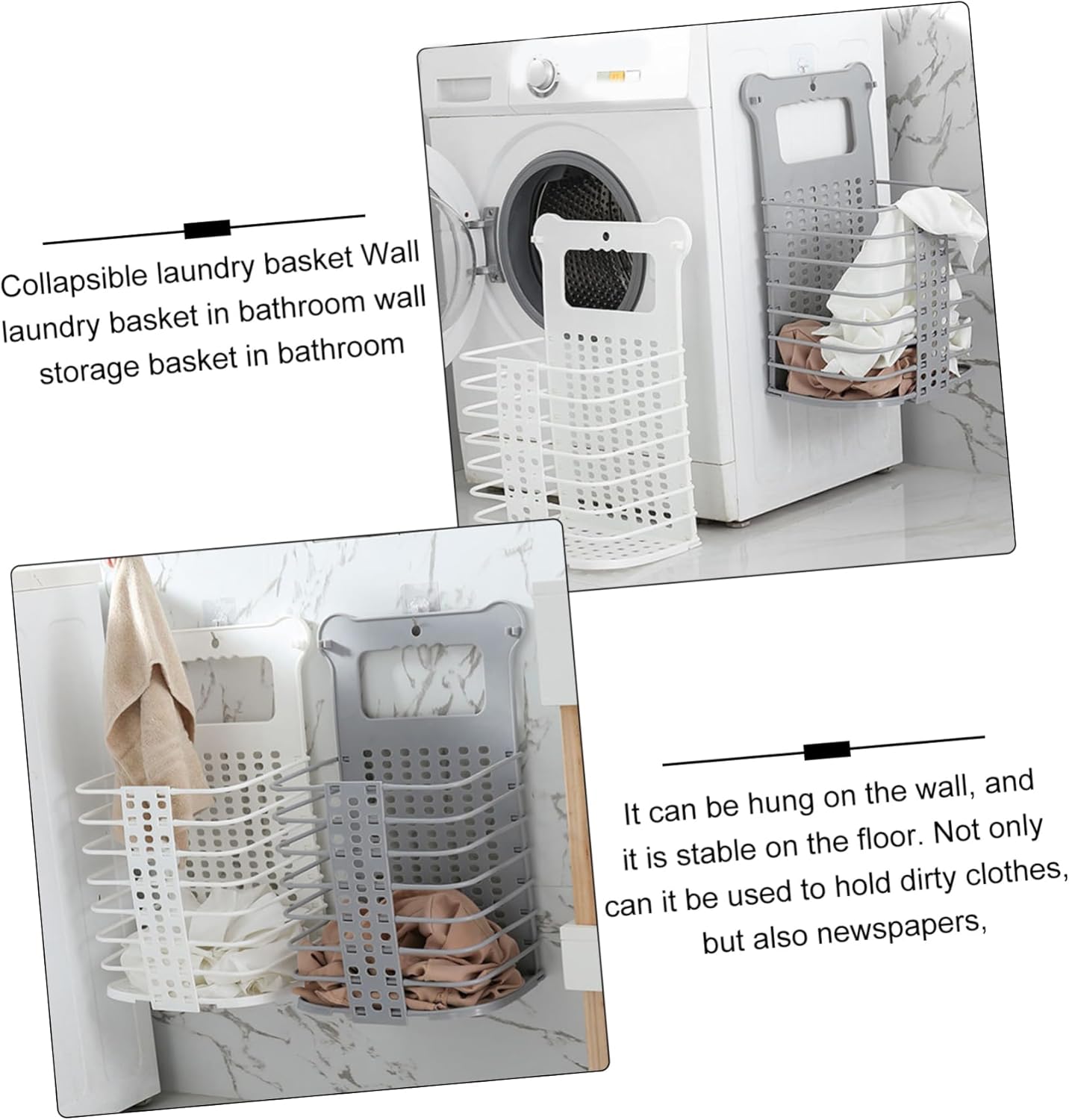 Alipis Foldable Wall Mounted Laundry Basket Large White Dirty Clothes Organizer with Hooks Space Saving Storage for Dorms Apartments Bathrooms