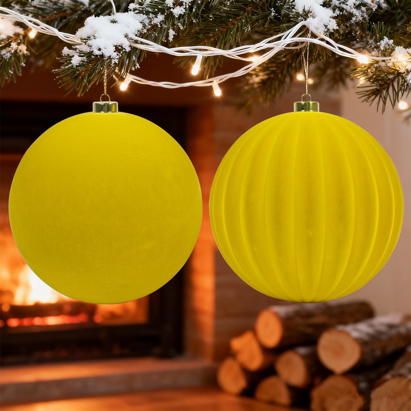 LANGXUN 2 palline di Natale extra large in velluto da 20 cm, infrangibili, da appendere, decorazioni per albero di Natale, vacanze, matrimoni, decorazioni per la casa (giallo canarino)
