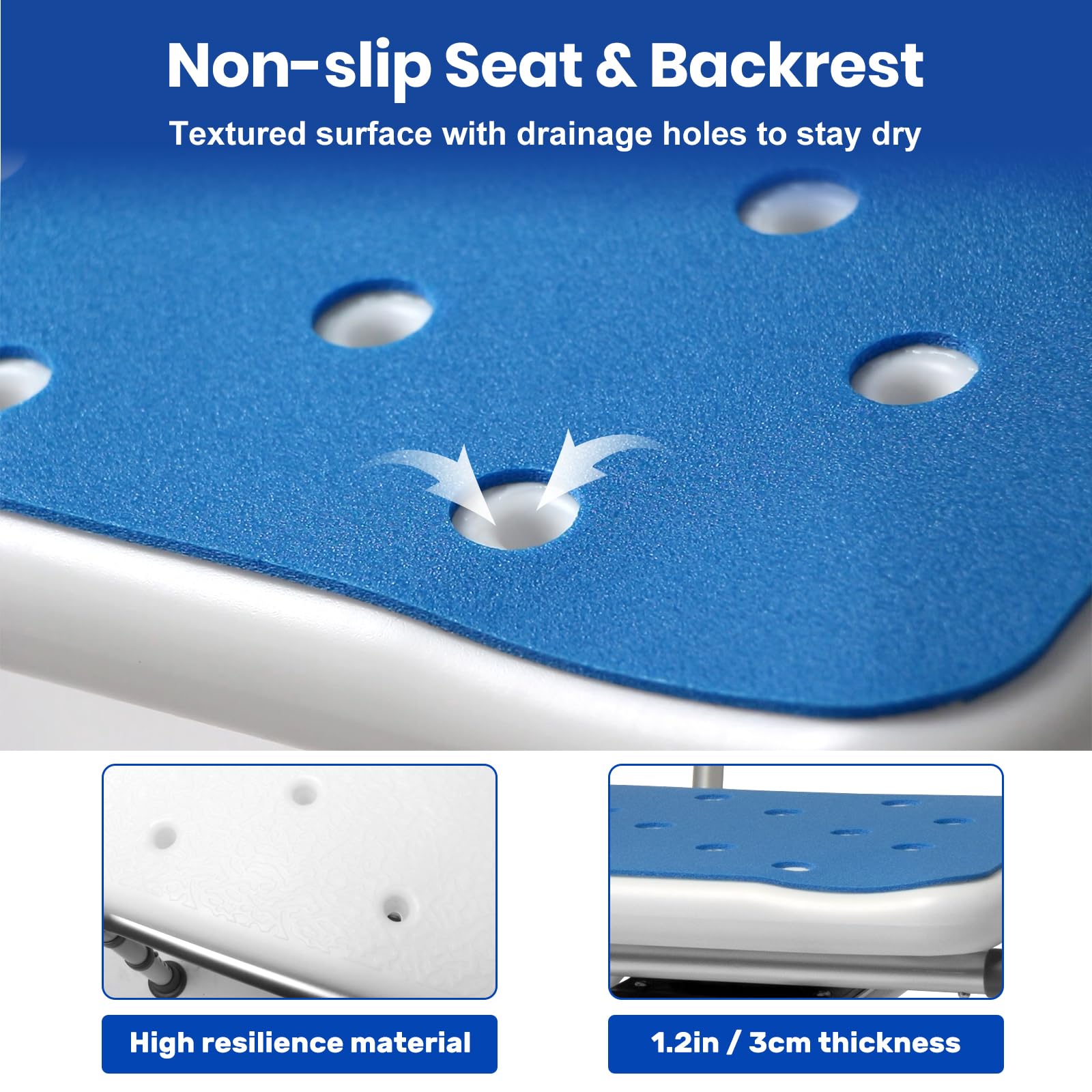 Silla de ducha giratoria con respaldo y brazos, silla de baño giratoria para discapacitados con almohadillas a prueba de frío, soporta 180 kg, montaje sin herramientas, silla de ducha giratoria para