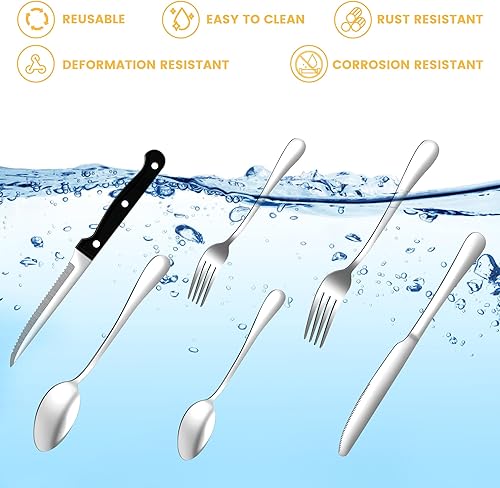 Miniatura 3 de Juego de cubiertos de 69 piezas con cuchillo de carne para 8, cubiertos plateados de acero inoxidable, cucharas y tenedores de pulido de espejo con