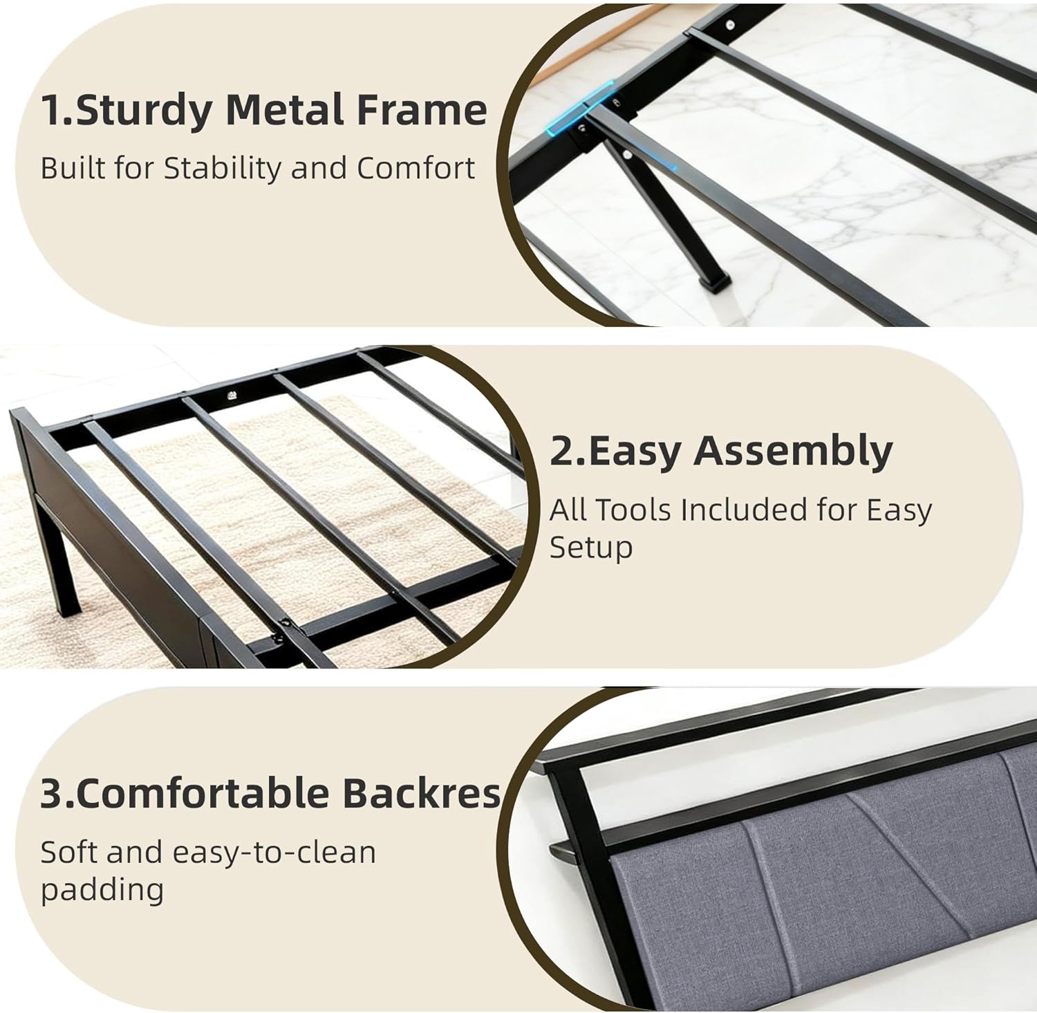 Queen Bed Frame with LED Lights & Charging Station, Platform Bed with Metal Slats,Queen Size Bed Frame with Under Bed Storage, No Box Spring Needed, Easy Assembly, Grey