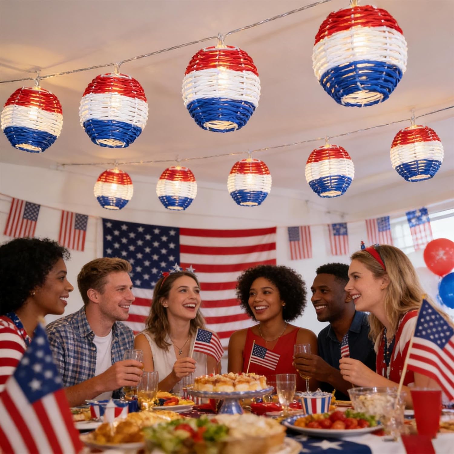 Red White and Blue 10 LED Small Hanging Solar Lantern Solar Lights Outdoor 4th of July Decorations Garden Lights Waterproof Yard Decor Decorative Led Light Patriotic Fourth of July Decorations 149in