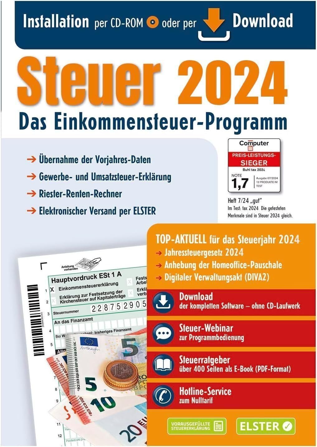 ALDI STEUER 2024 für Steuererklärung 2024 am PC. ELSTER Klare Strukturiert Steuerprogramm Download Code Inklusive.(CD-Rom & Download)Neu und OVP