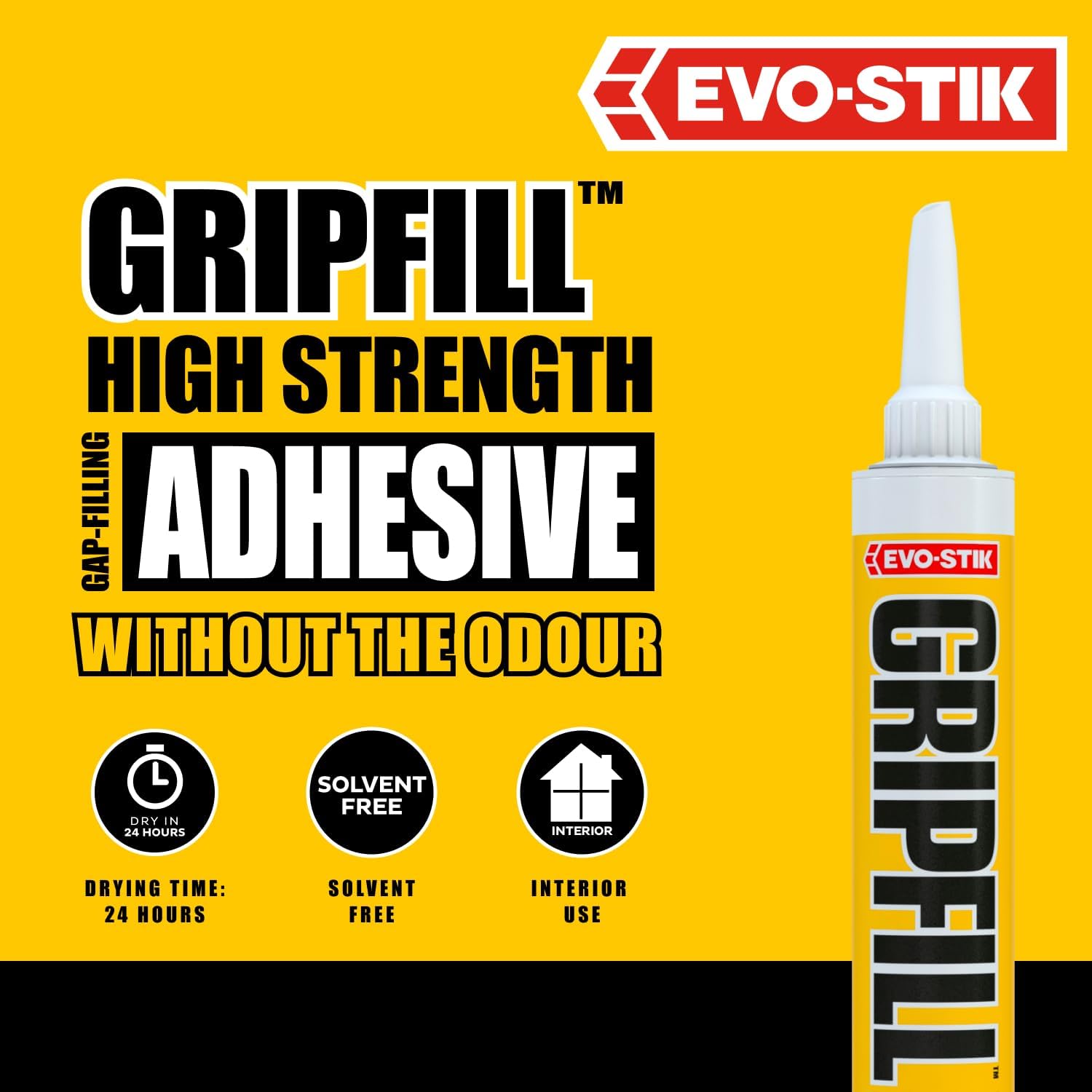 Evo-Stik GRIPFILL Solvent Free Adhesive, Multi-Purpose, High Strength, Gap Filling, Colour: White