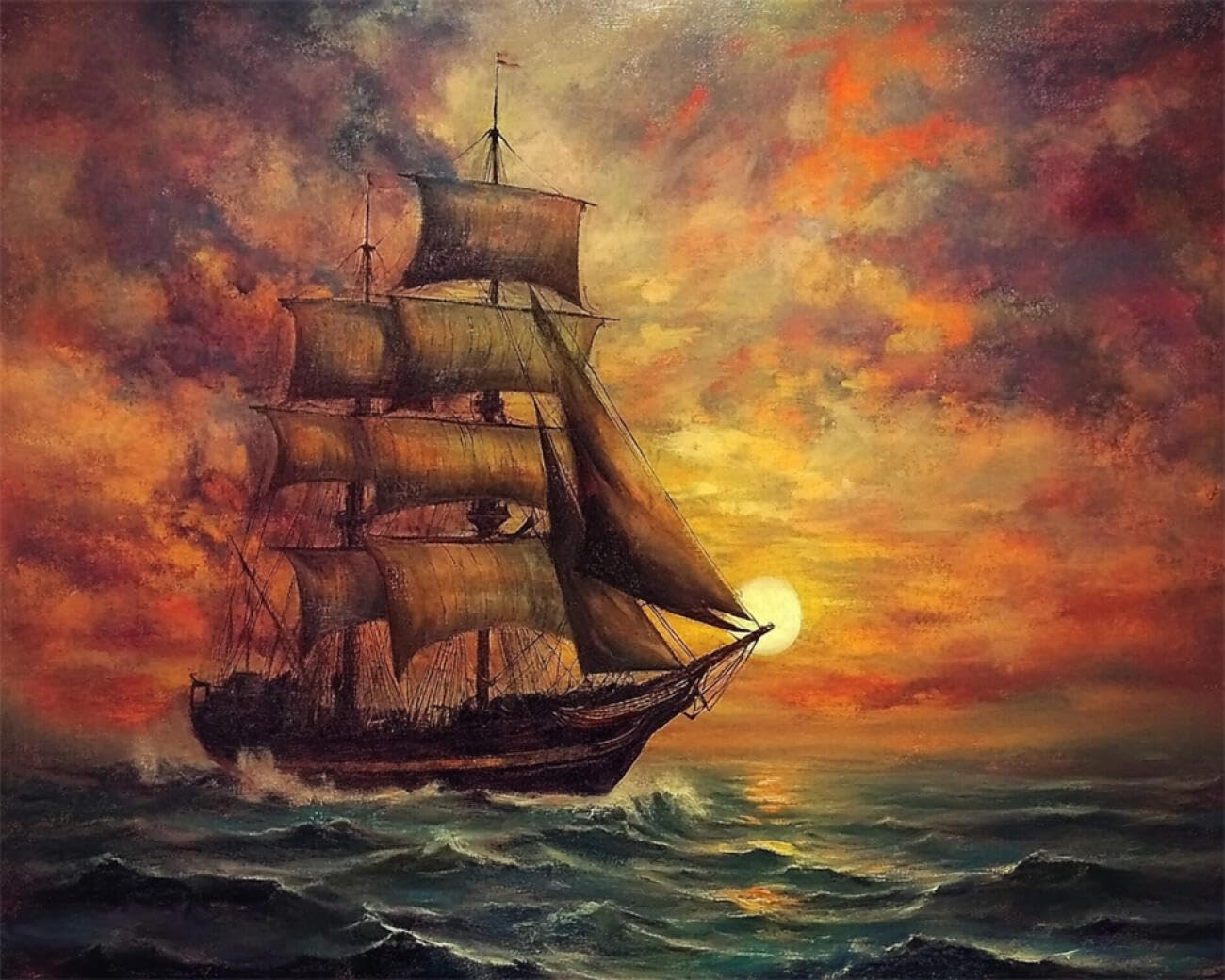 RKFLGEW DIY Bead Embroidery Kits Sea Sailing Boat 40x50cm