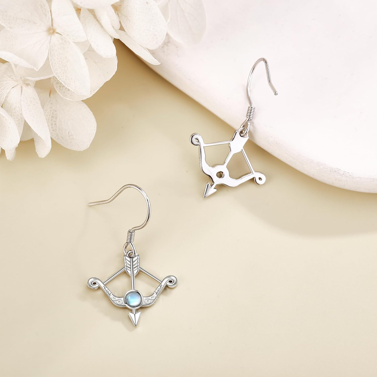 URONE Bow Arrow Earrings 925 Sterling Silver Arrow Earrings Dangle Archery Jewelry for Women