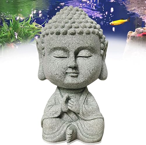 livelyfish Decoración de pecera de Buda, estatua de Buda para acuario, mini esculturas de Buda de piedra arenisca, jardín zen japonés, decoración de