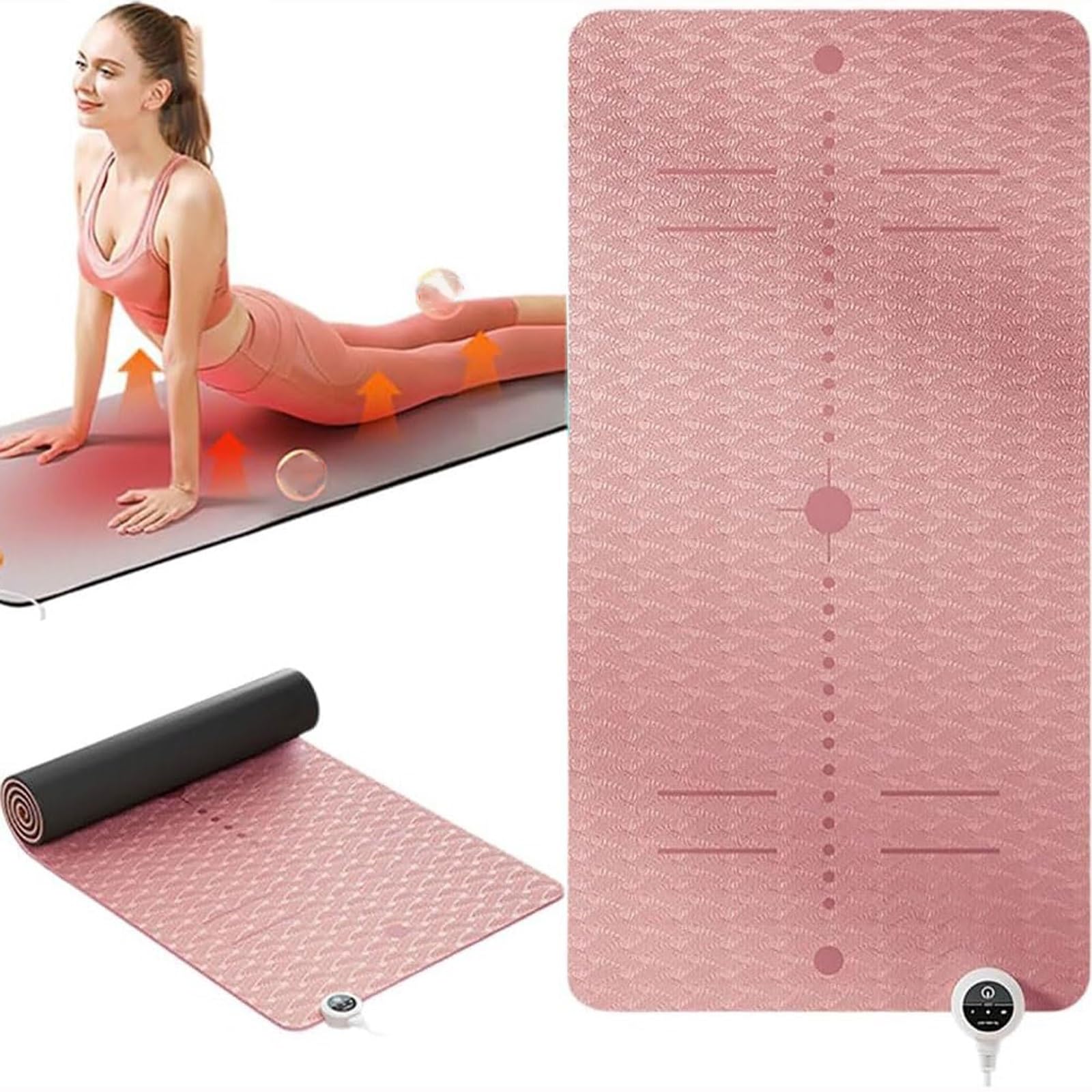 Tappetino yoga riscaldato elettrico, tappetino yoga antiscivolo for l'inverno, tappetino for esercizi morbido in TPE spesso 8 mm, tappetino yoga caldo for allenamento fitness, temperatura 10-60 ℃