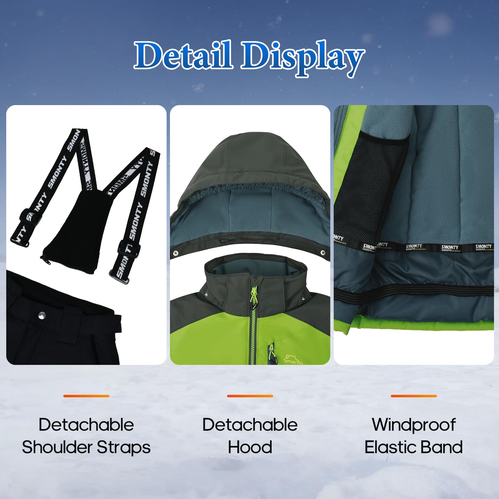 SMONTY SNOWER Combinaison de neige pour garçons avec capuche amovible, combinaison de ski, chaleur supplémentaire, combinaison d’hiver