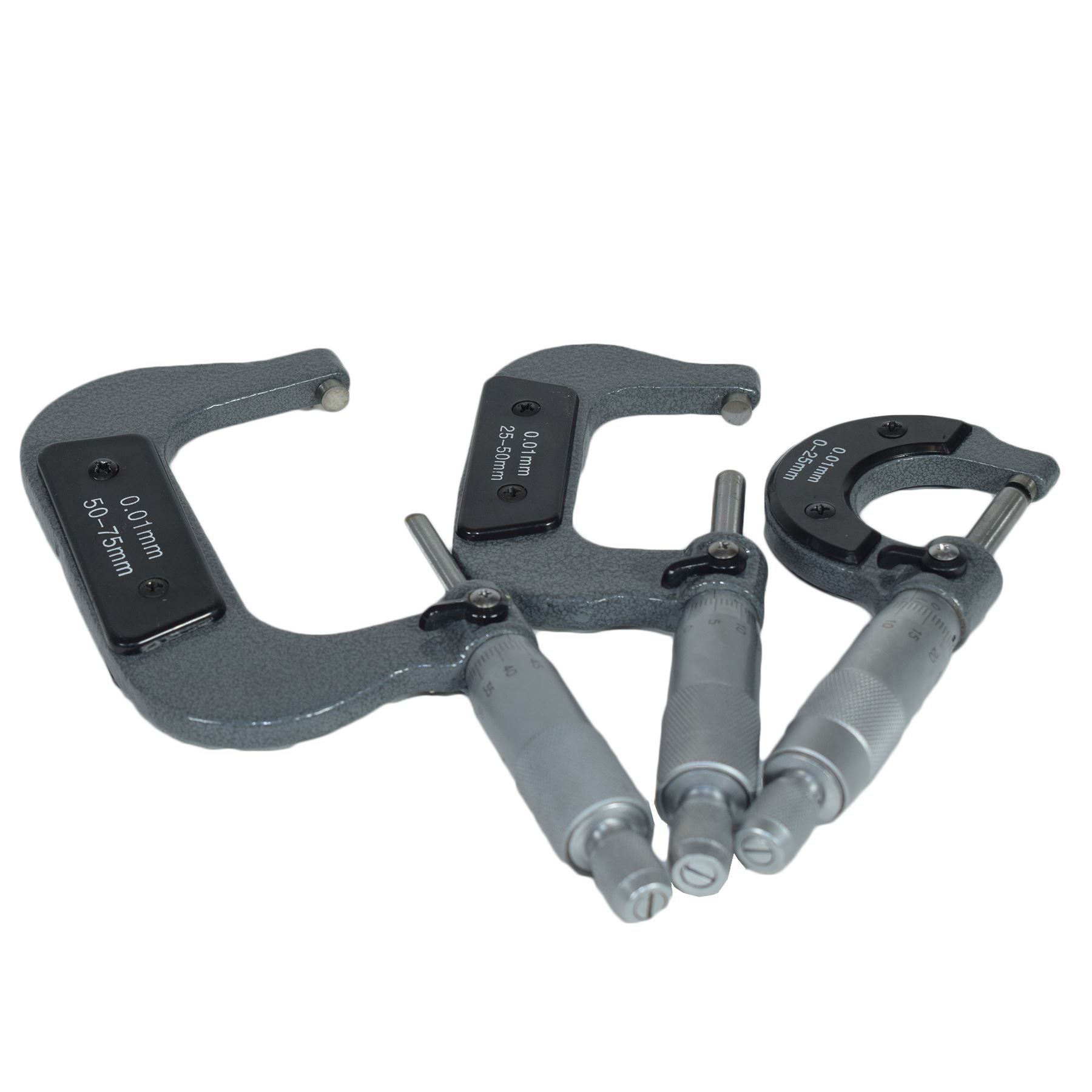 AB Tools 3pc Micrometer External Adjustable Metric Micrometer Carbide Anvils 0-75mm