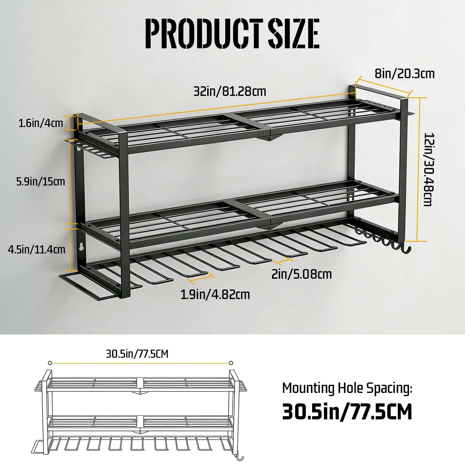 3 Pisos Soporte de Pared para Herramientas | Almacenamiento para 8 Herramienta Eléctrica, 81 x 30 x 20 cm