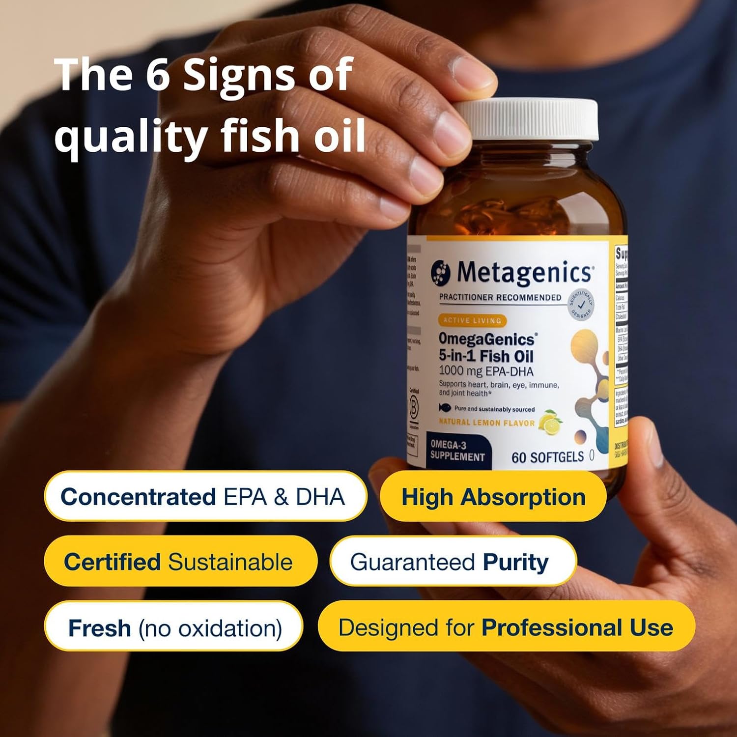 Metagenics OmegaGenics EPA-DHA 1000 mg - High Potency Omega-3 Fish Oil Supplement for Heart, Brain & Joint Health* - Sustainably Sourced - 120 Softgels
