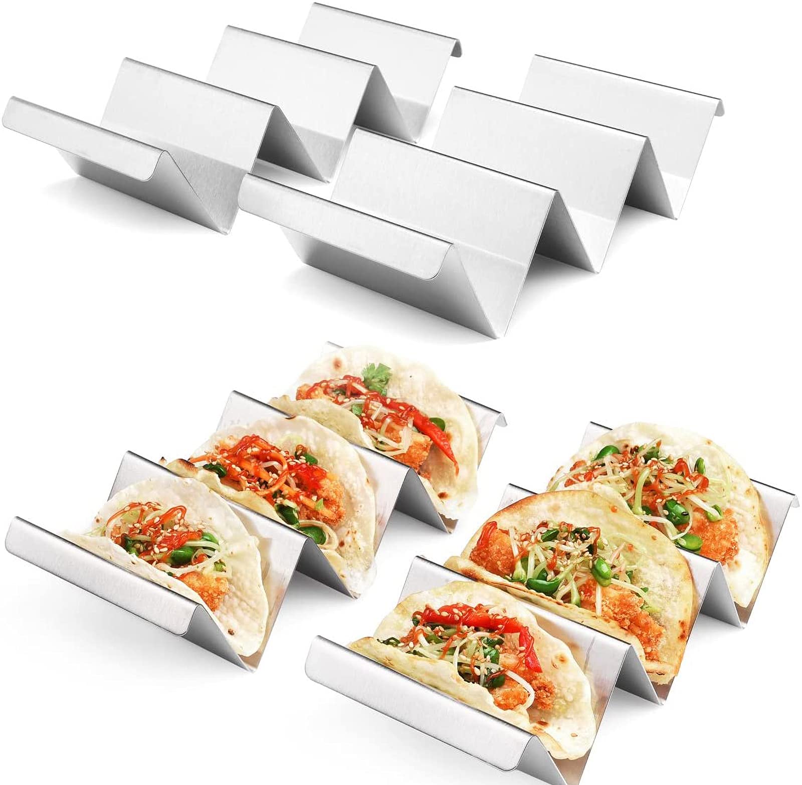 KASTWAVE Taco Holders 4 Packs - Stainless Steel Taco Stand Rack Tray Style by , Oven Safe for Baking, Dishwasher and Grill Safe