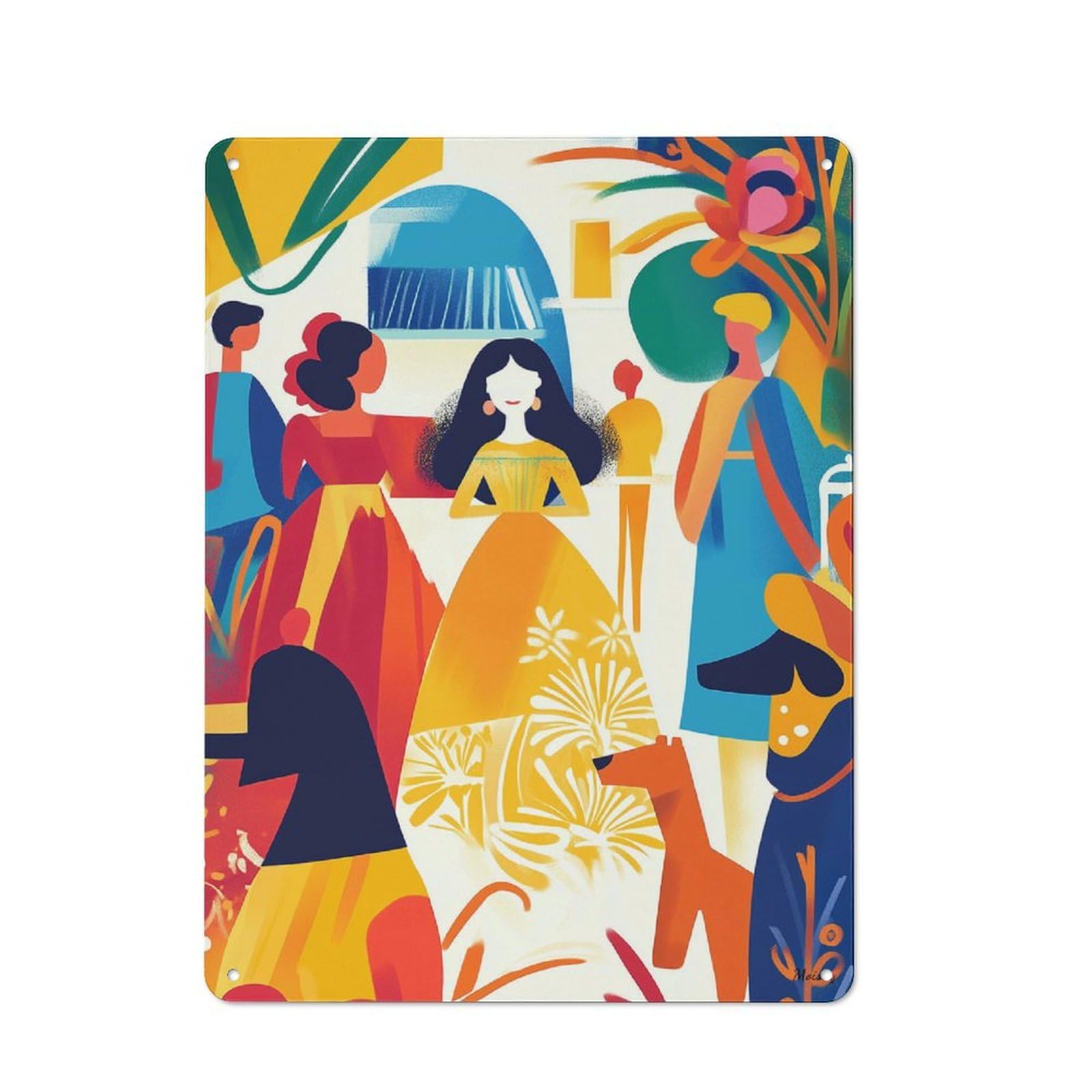 Junmoney Vivid Fauvist Vision Of Las Meninas Country Style Metal Wall Decor 40X30cm, Decorative Metal Sign For Kitchen, Cafe, Pantry Or Dining Room