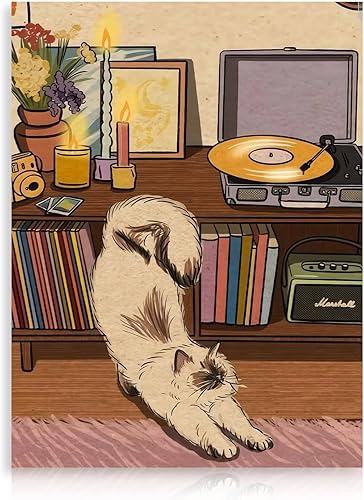 Miniatura 1 de Dazzlewall Divertido póster de arte de pared de gato, pintura de arte de pared de gato vintage, impresión de animales retro, pintura de animales de