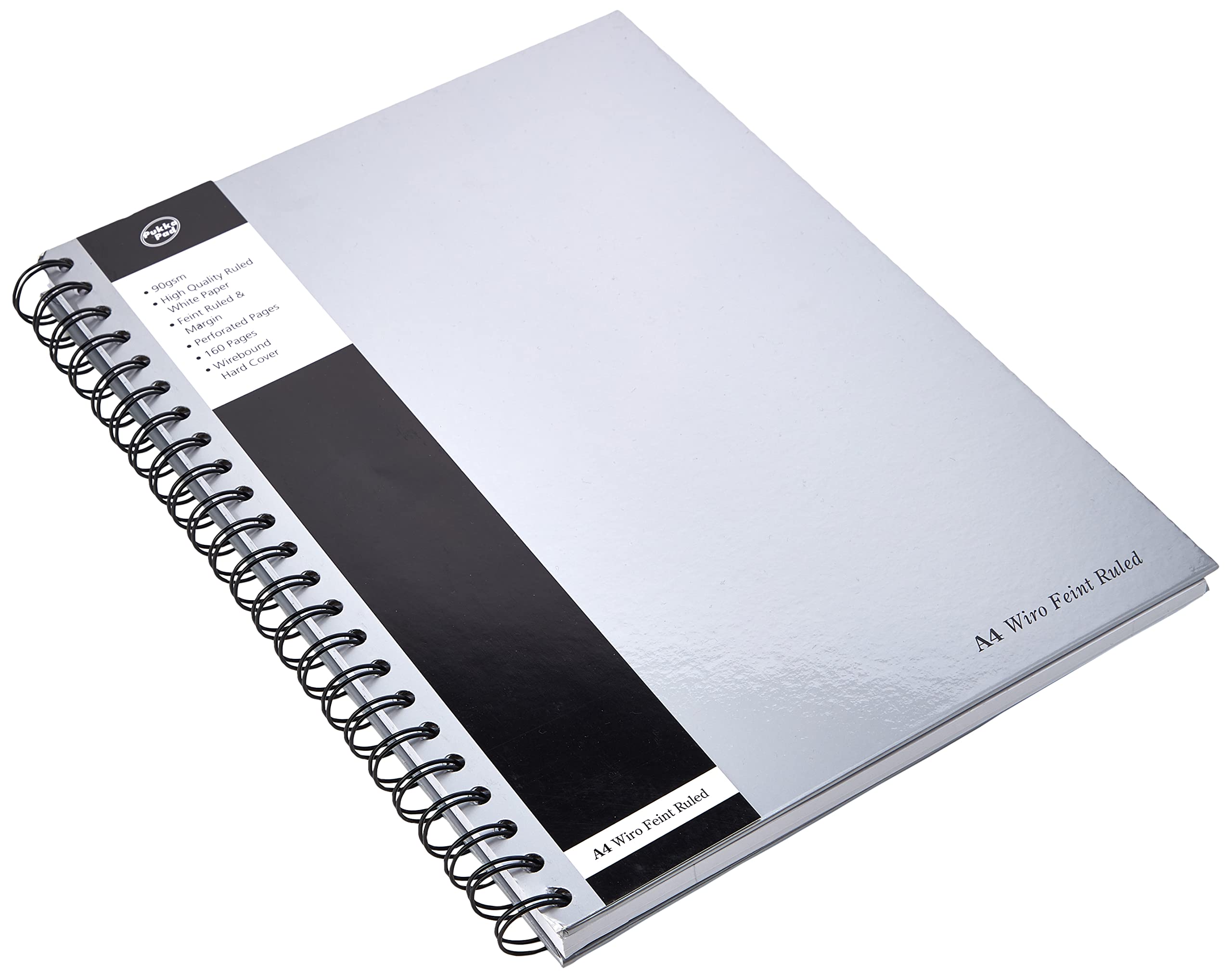 Pukka Pad - Cuaderno de espiral doble de tapa dura (5 unidades, A4, 160 hojas microperforadas, raya de 8 mm, 90 g/m², con margen), color plateado