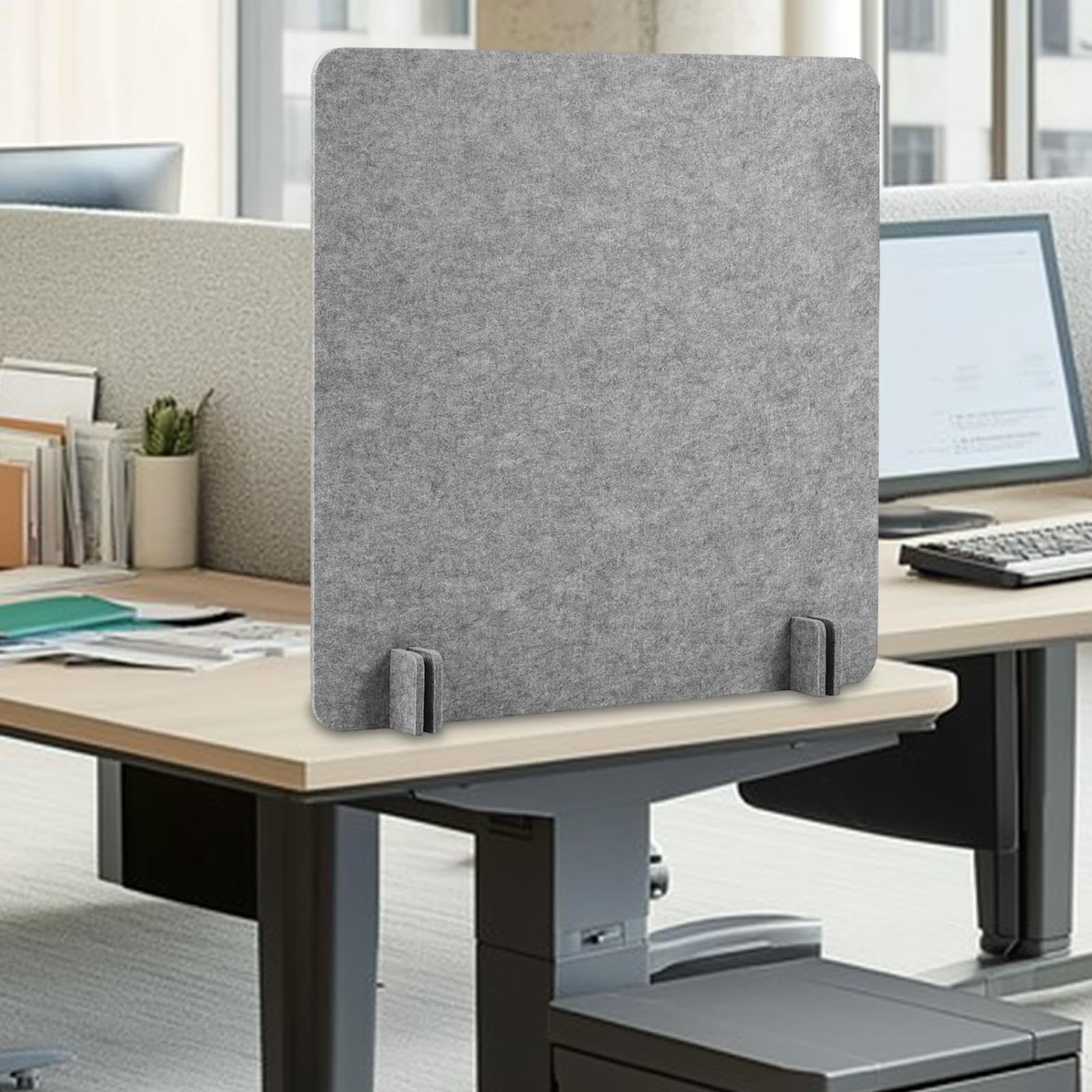 Milageto Akustische Schreibtischabtrennung, leichte Schutzwand, Tischteiler für Empfangsbereich, Arbeitszimmer, Studentenbüro, Quadratisches Hellgrau