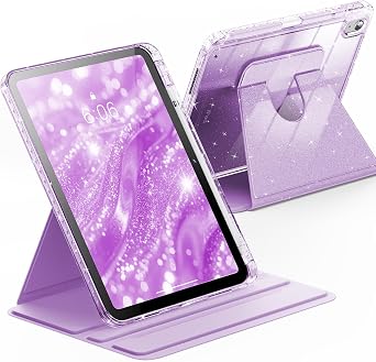 INFILAND Case for iPad A16 11-inch 11th Generation, iPad 10th Generation Case 10.9 Inch for Kids, Girls, 360 Rotating Cute Glitter Cover with Crystal Clear Back, Pencil Holder Light Purple