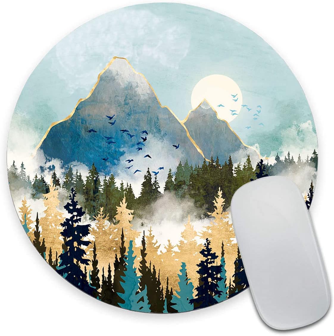 ArmanzaRound Mouse Pad, Abstract Mountain Design Mouse Pad, Custom Cute Mouse Pads for Desk, Washable Cloth Gaming Mousepad, Non-Slip Rubber Computer Small Mouse Pads for Wireless Mouse