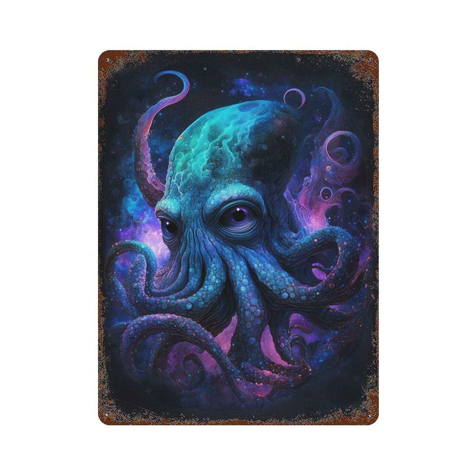 Galactic Octopus Art Print-2 Aged Metal Wall Plaque 15.7"x11.8", Classic Wall Plaque for Garage, Pub Or Kitchen