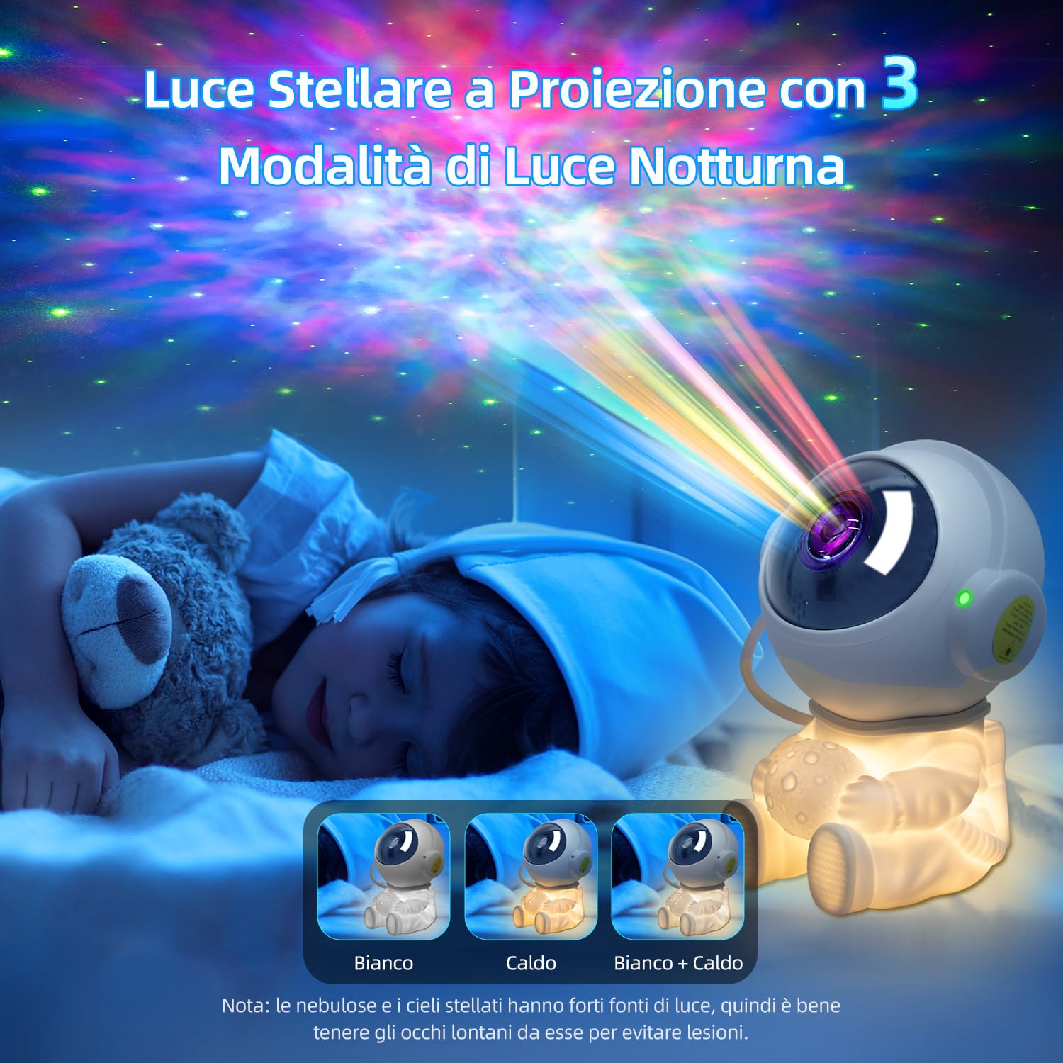 Carehabi Proiettore di Stelle Astronauta, Lampada a Stella a Proiezione Temporizzata con Telecomando, Luce Notturna Magnetica Colorata dell'astronauta per Bambini, Adulti, Camera da Letto
