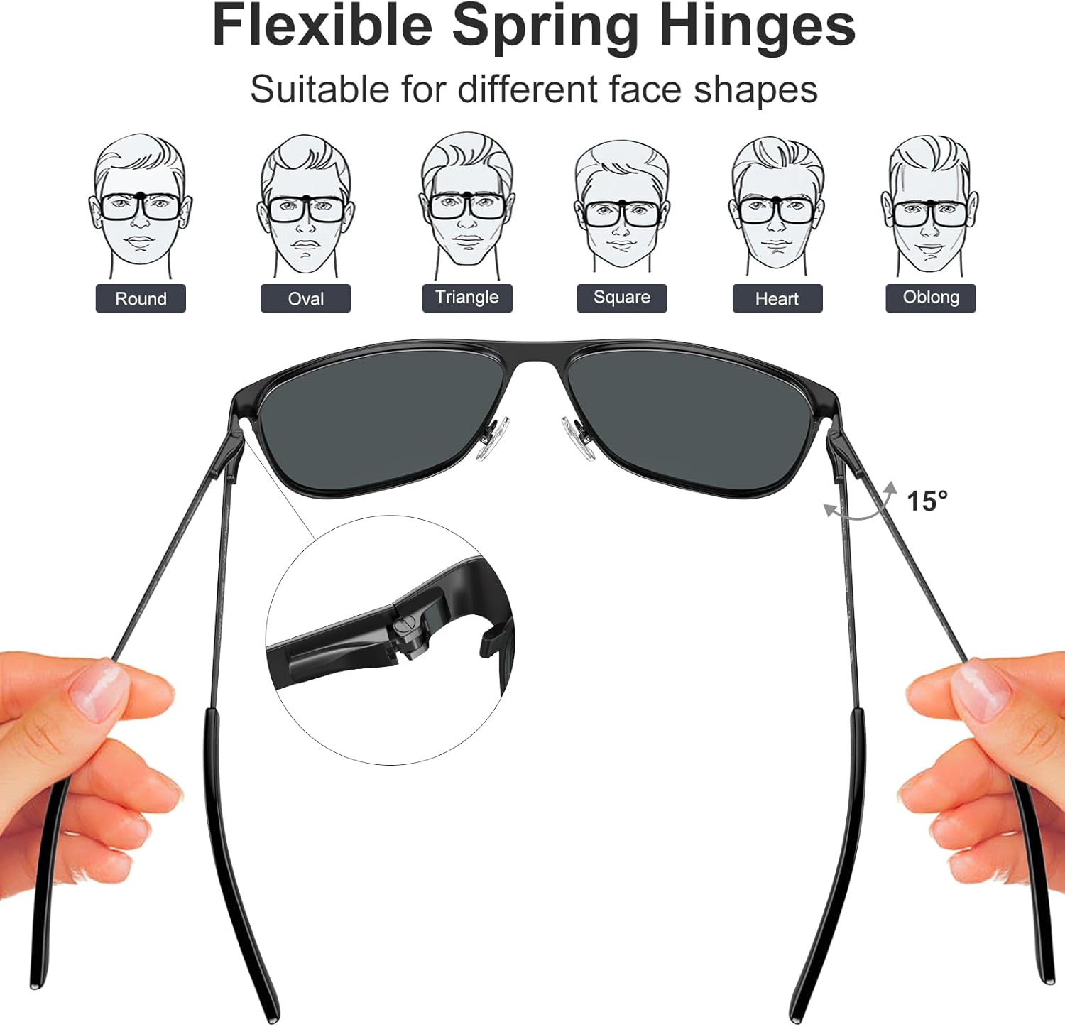 CARFIA Spring Hinge Metal Polarized Sunglasses for Men UV Protection Lightweight Square Sun Glasses for Driving Fishing Golf - Image 6