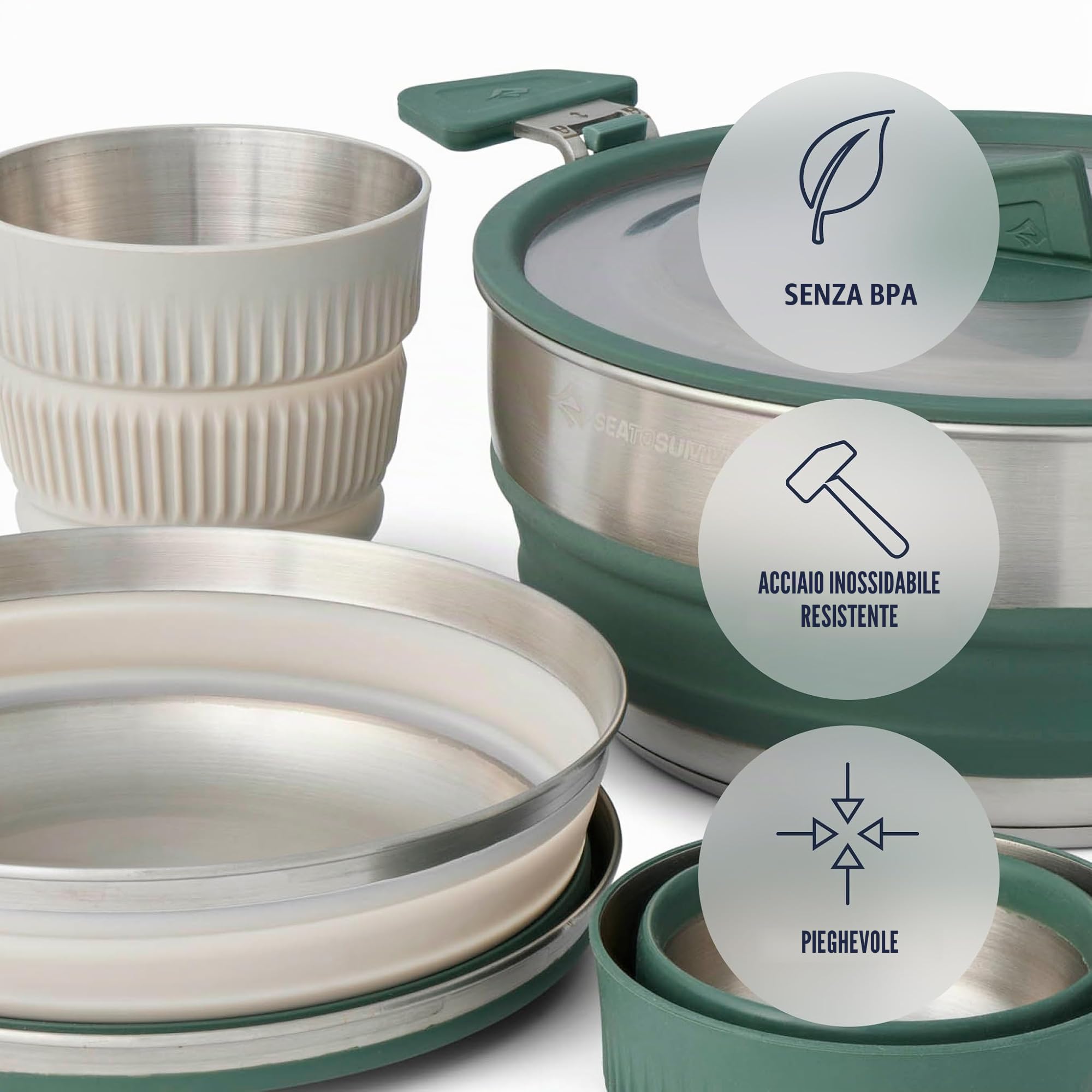 Sea to Summit Detour - Set di pentole in acciaio inox per due (pentola da 3 litri, 2 ciotole grandi, 2 tazze)