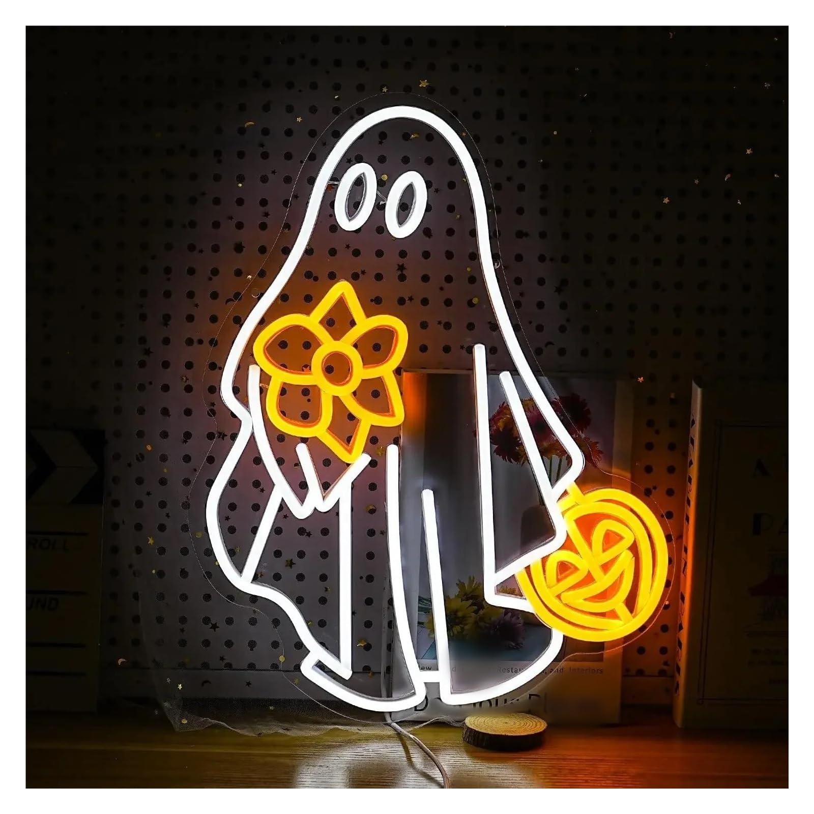 LEMST Signs Lamp Ghost Neon Sign USB Powered Pumpkin Neon Light Sign for Bedroom Party Game Room Home Decoration 26.8X35cm