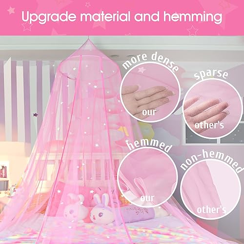Miniatura 6 de MACEVIA Toldo de cama para niñas, toldo de princesa con estrellas brillantes, toldo de decoración de guardería para cama de niños, cama de bebé,