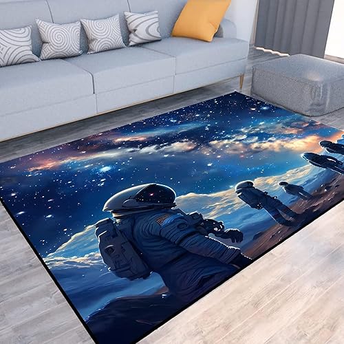 Miniatura 3 de Alfombra con diseño de galaxia, planeta, astronautas, espacio para niños, adolescentes, dormitorio, sala de estar, 31 x 47 pulgadas
