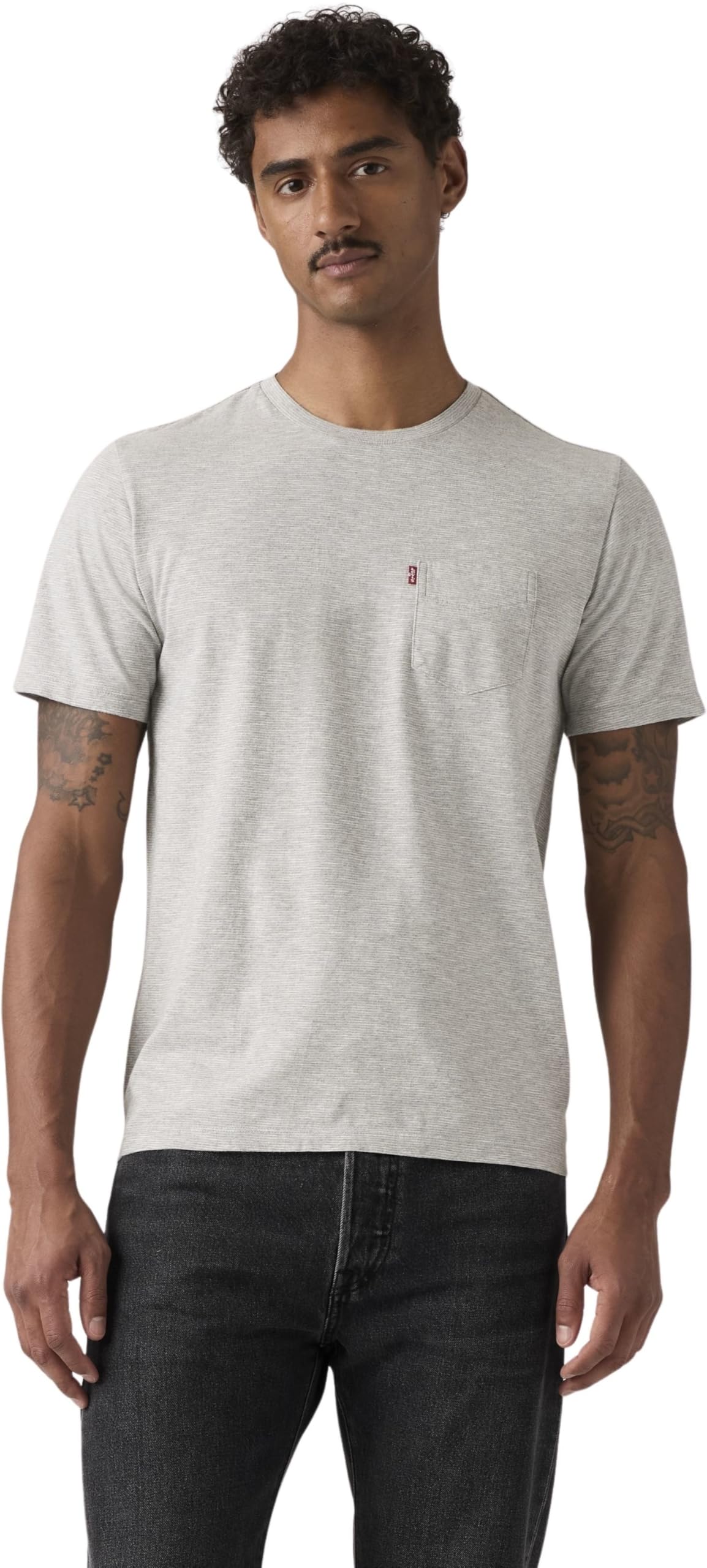 Levi's Men's Texural Slub Midtone Grey Heather - Multi Colour T-Shirt Classic Pocket With Chest Pocket, Standard Fit, Multicolor (Texural Slub Midtone), M