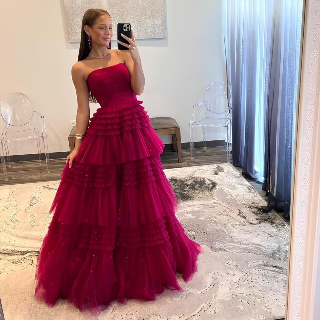 Glitter Tulle Prom Dresses 2026 Strapless Long Formal Evening Dresses for Women A-Line Open Back Cocktail Ball Gown - Image 5
