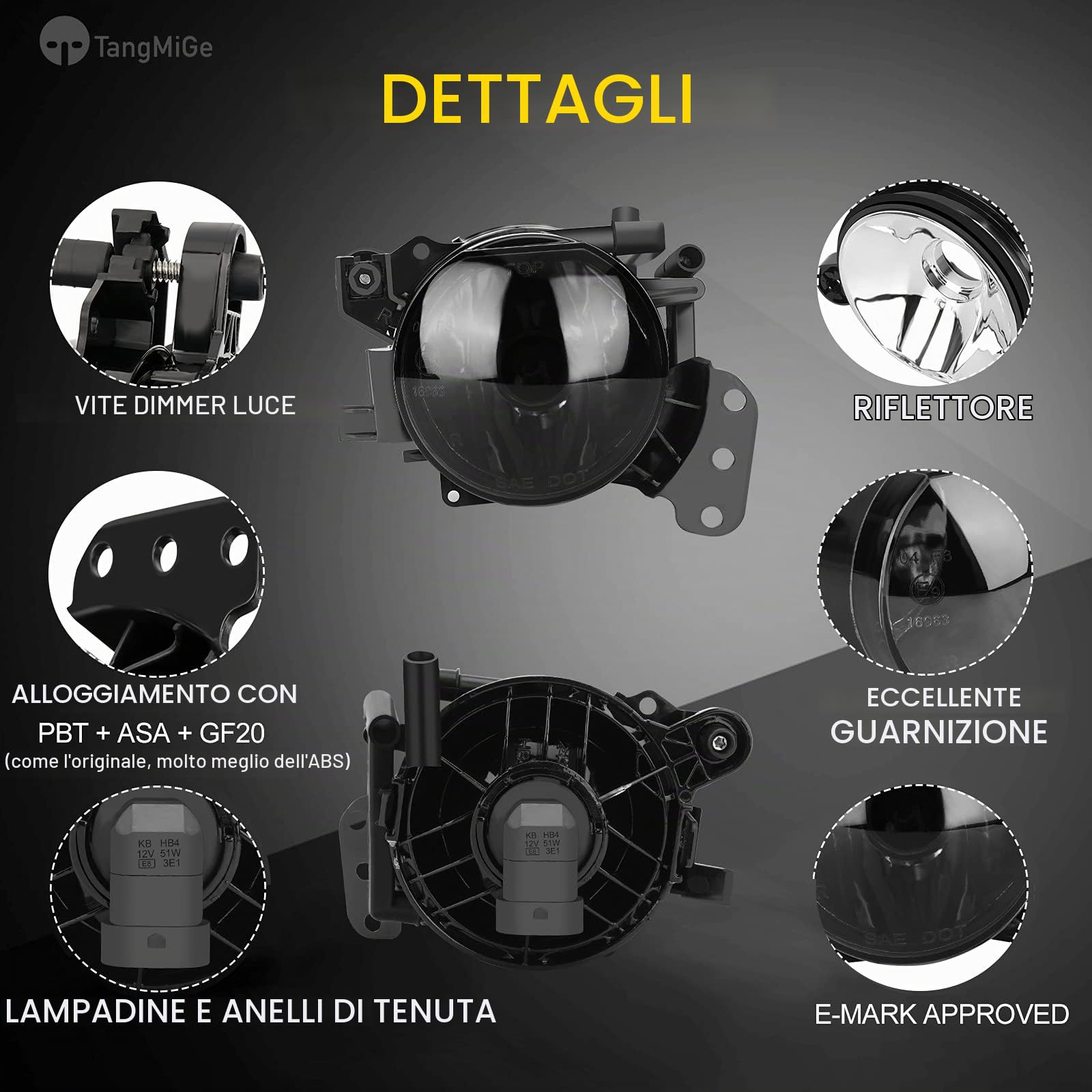 TangMiGe Fendinebbia compatibile con BMW E60 E61, Serie 5, (525i 525xi 528i 528xi 530i 530xi 535i 535xi 545i 550i), 07/2003-09/2010, Tutto solo per paraurti pacchetto M Tech Sport,1 Paio (Fumo Nero)