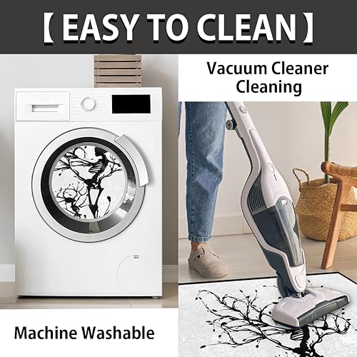 Miniatura 5 de FZDXZJJ Tapete medio redondo con diseño de esqueleto, diseño de calavera y árbol, tapete de bienvenida de Halloween negro para puerta delantera,