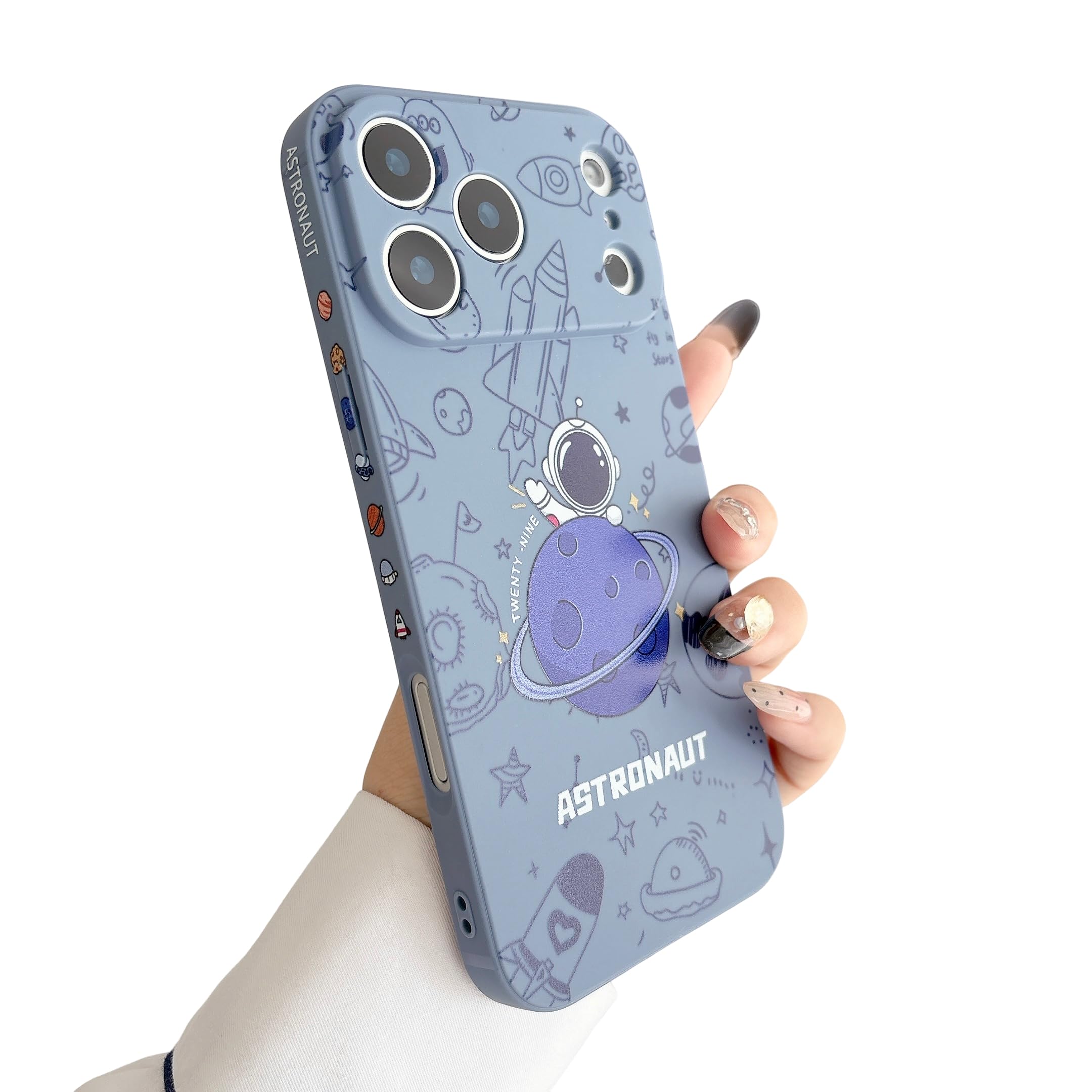 Yonds Queen Carcasa para iPhone 17 Pro, diseño de dibujos animados, astronauta, planeta espacio, luna, elegante, TPU, antigolpes, antideslizante, diseño de planeta azul, iPhone 17 Pro