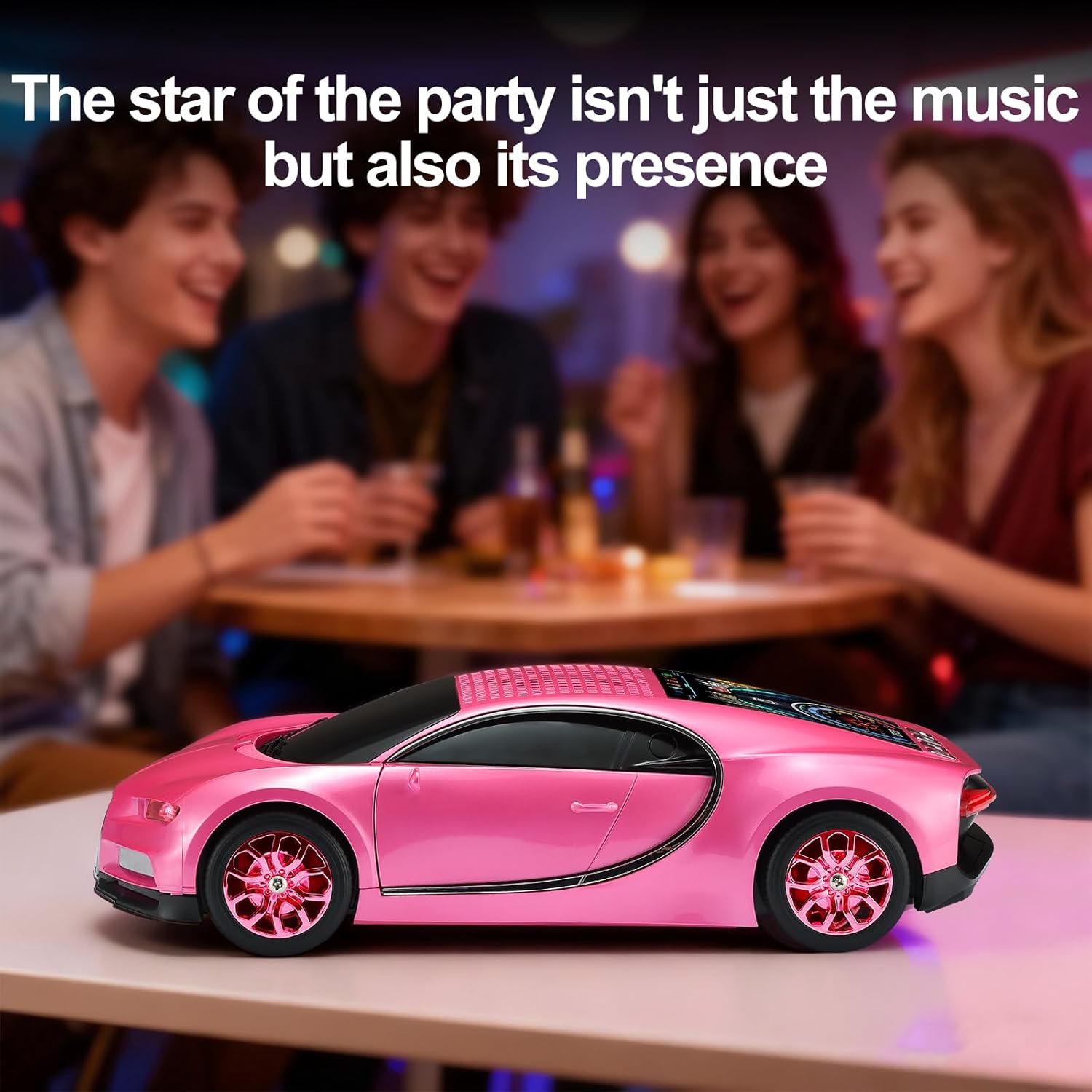 WS-660 Hypercar Bluetooth Replica Speaker with LED Starry-Sky Display, Portable with HD Sound, LED Party Light, TWS Pairing, FM/USB/TF Playback, Built-in Mic, Best Gift for Hypercar Lovers (Pink)