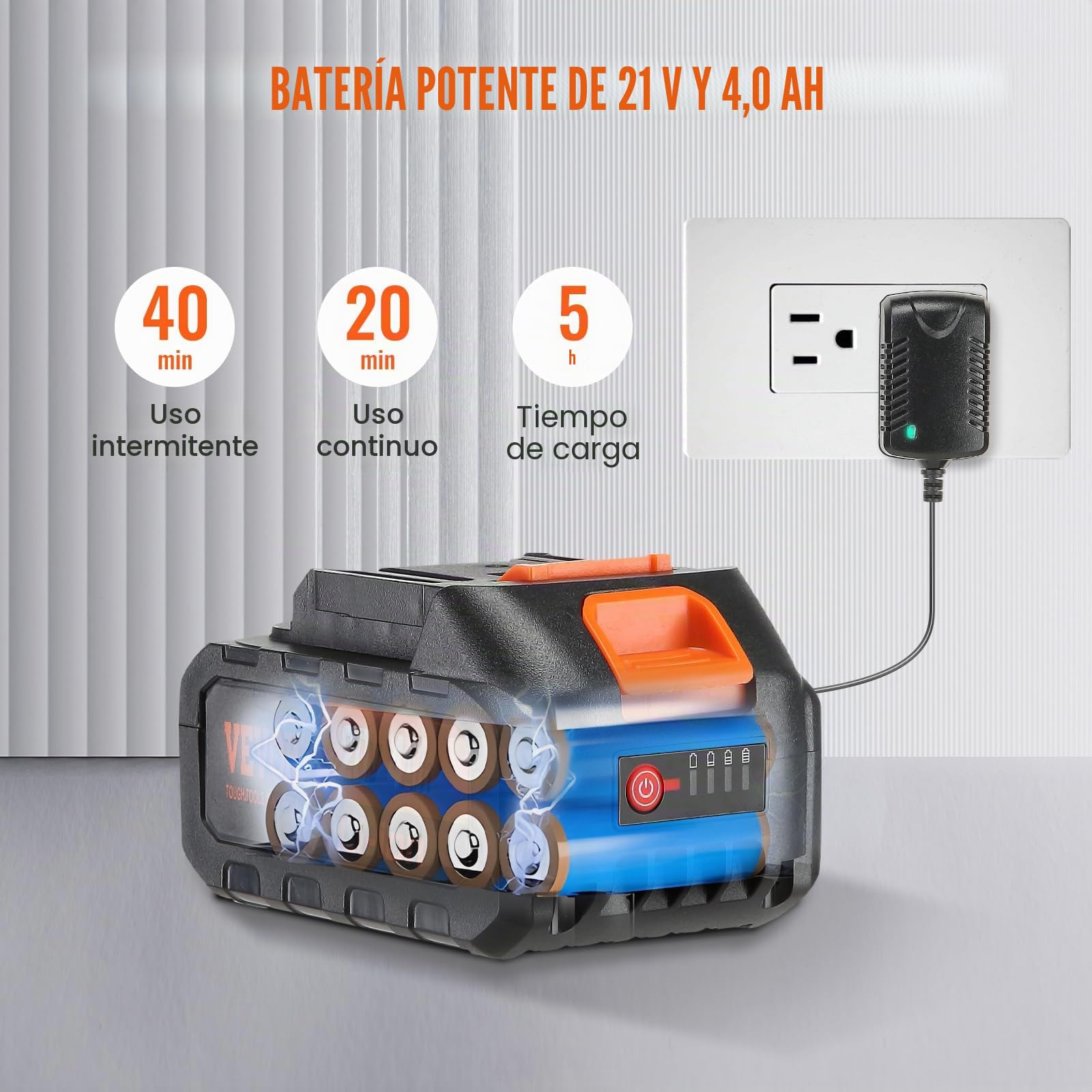 VEVOR Lavadora de Alta Presión con Batería Inalámbrica 21V Limpiador Portátil de Alta Potencia 580PSI 50bar Lavadora Eléctrica 4L/min Cargador de Batería de 4,0Ah para Limpieza de Patio, Jardín, Coche