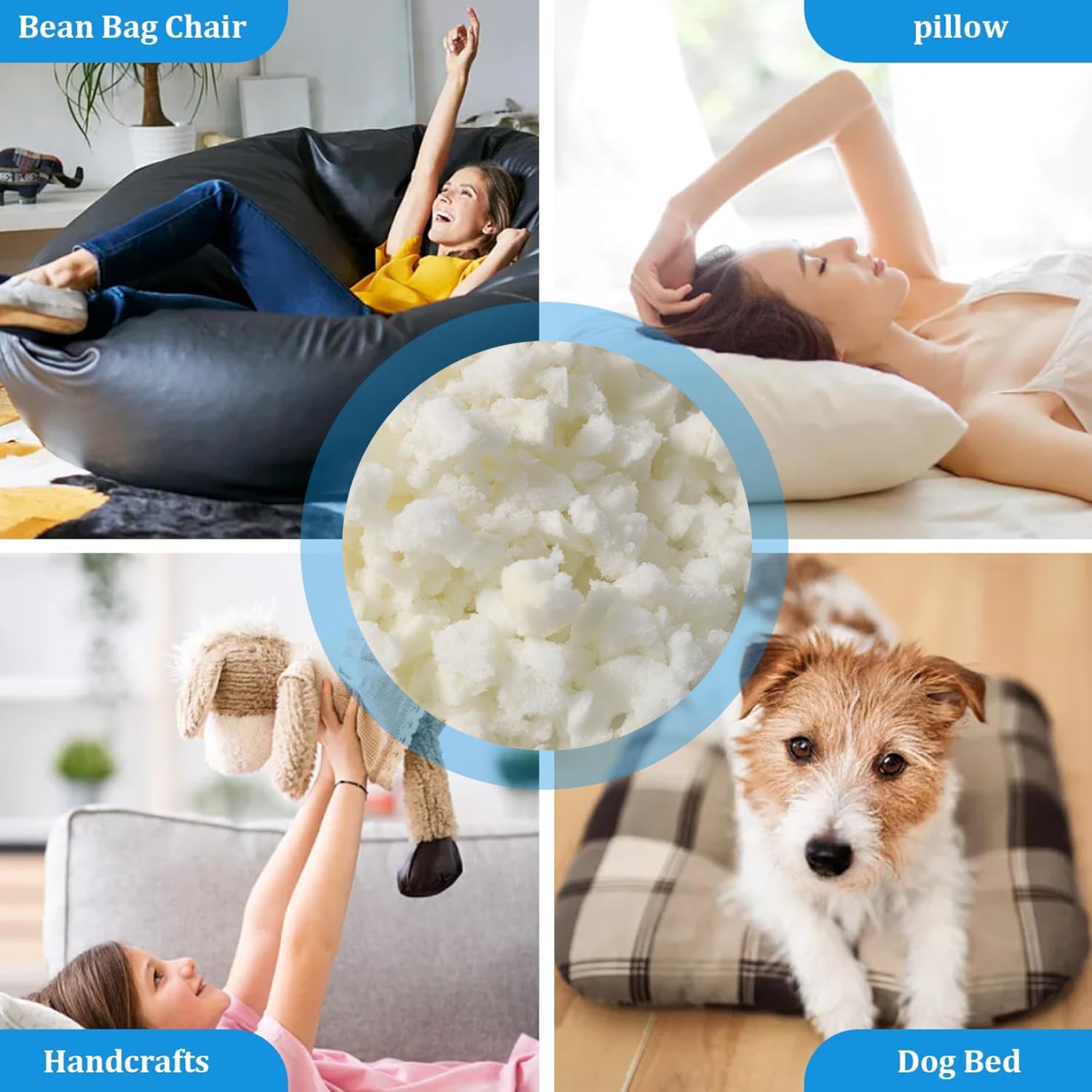 Migas de espuma triturada, espuma viscoelástica triturada, relleno de espuma viscoelástica triturada para animales de peluche, artes y manualidades