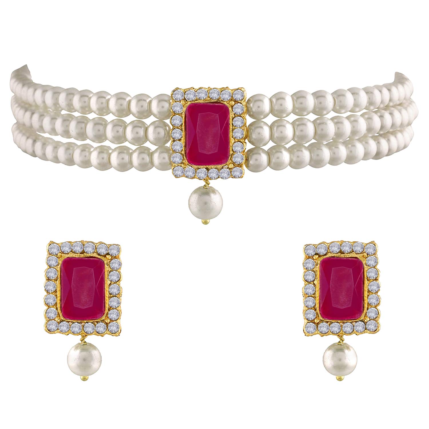 Peora Gold Plated Indian Traditional Crystal Pearl Beaded Choker Necklace Jewellery Set for Women (B08X7C1J96) Amazon Price History, Amazon Price Tracker