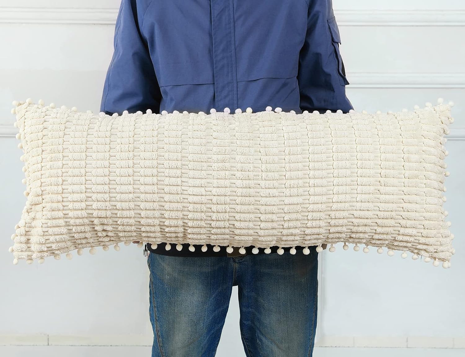 PANOD Extra Long Lumbar Pillow Cover 12x40 Boho,Super Soft and Plush Modern Decorative Long Lumbar Pillow Cover Long Body Pillow Cover Case for Bed Sofa Couch Farmhouse Livingroom,Beige