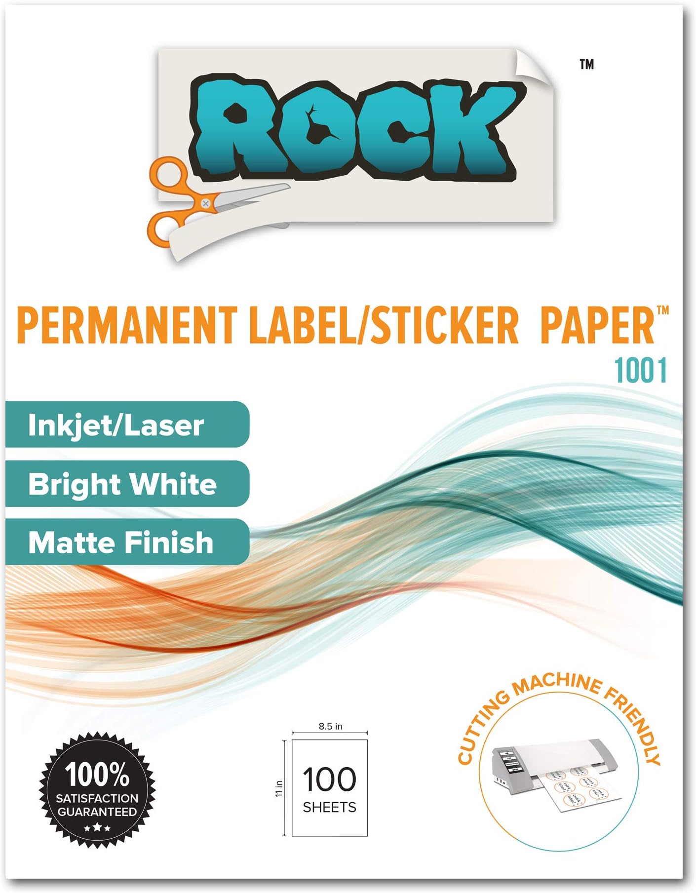 Rock Paper Scissors Printable Sticker Paper, White, 8.5 x 11 Inches, Pack of 100