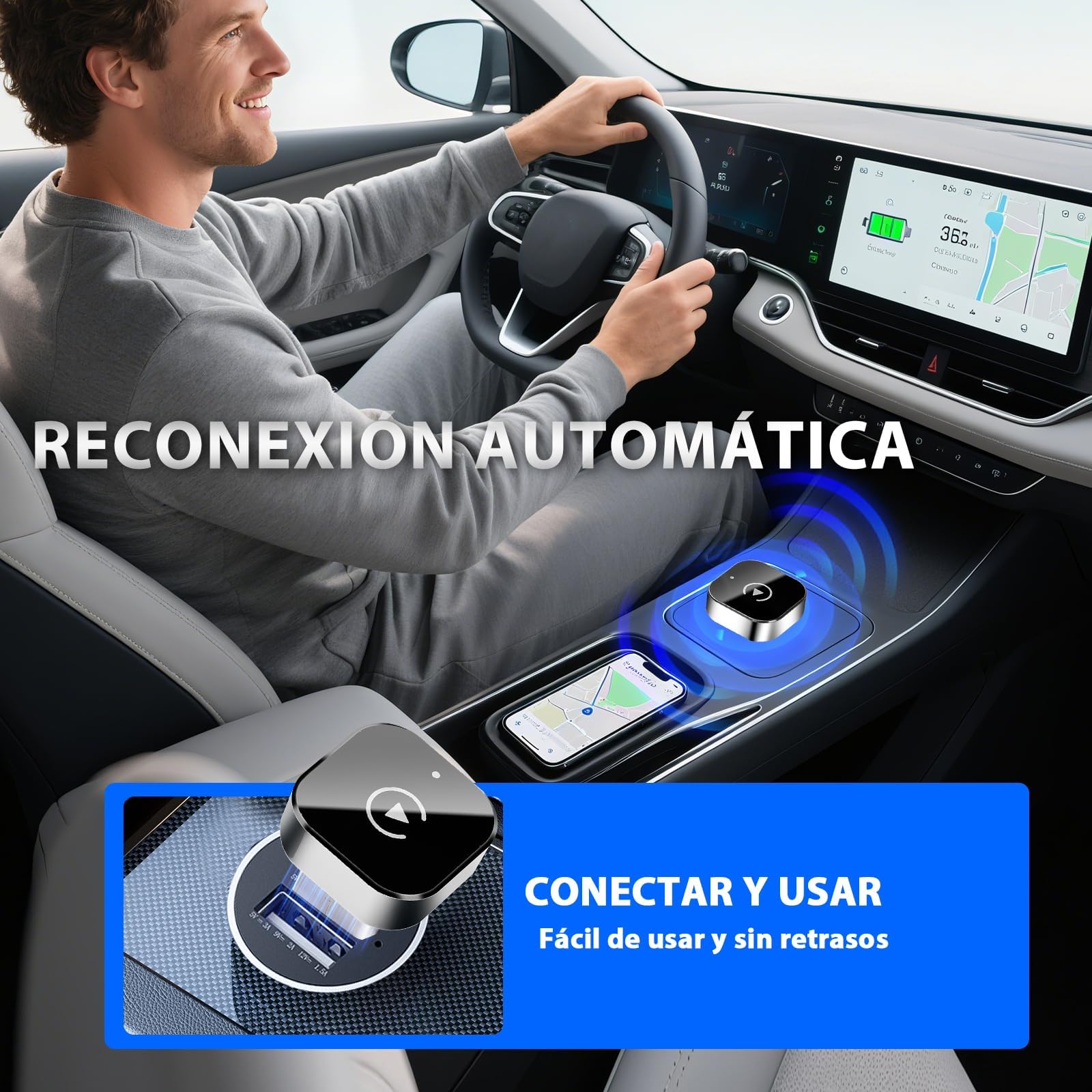 2026 Adaptador inalámbrico CarPlay 2 en 1, Mini Adaptador inalámbrico, CarPlay y Android Auto, sin latencia, diseño Mini USB,Accesorios para Coche, Compatible con iPhone y Android